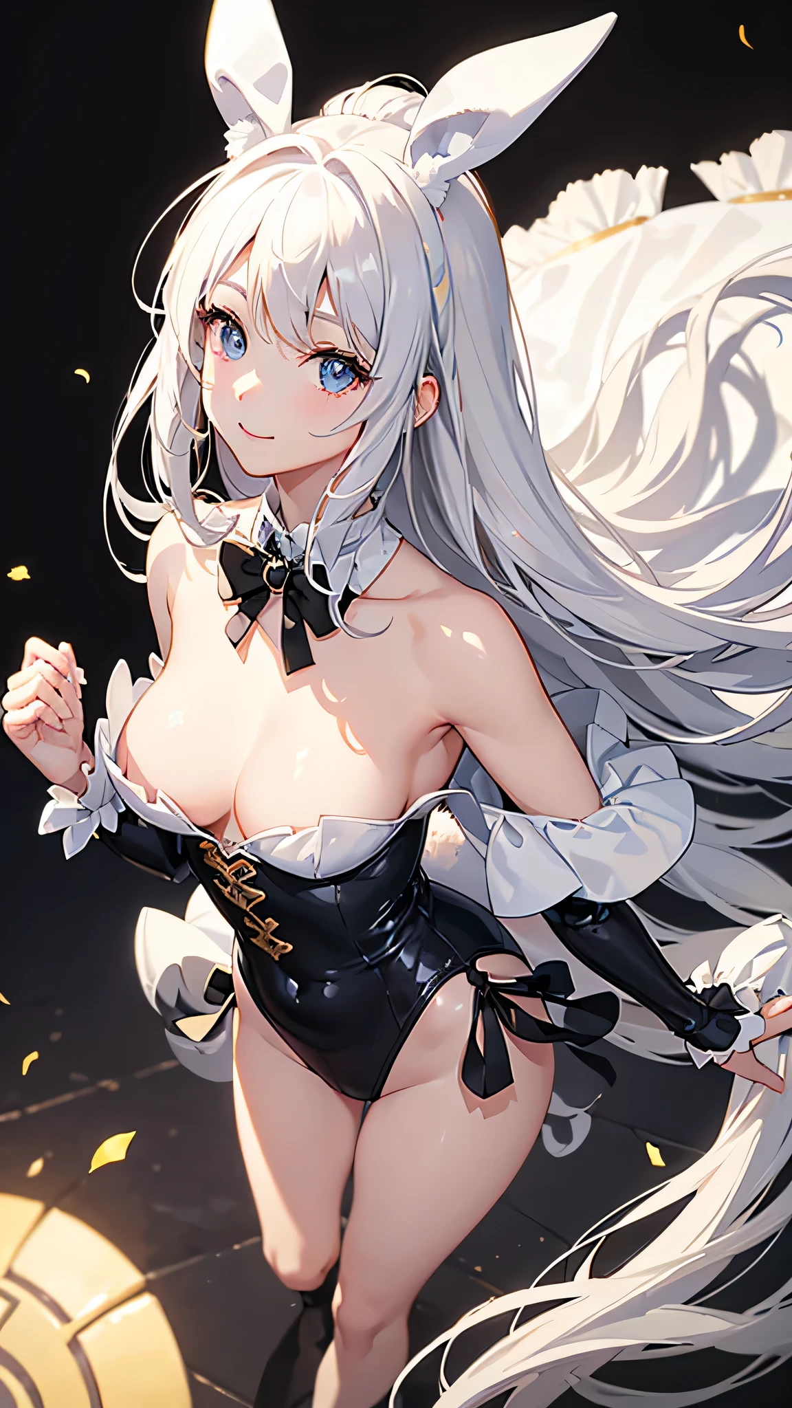 (Close-up:1.4)、(RAW shooting:1.2)、(photorealistic:1.4)、(masterpiece:1.3)、(highest quality:1.4)、solo、7 head and body、(slender and beautiful girl)、cute、(beautiful detailed eyes)、(charming big eyes)、(beautiful double eyelids)、8K、Velvet bunny costume、velvet、Bunny girl black costume、bunny girl figure、bokeh background、 Blurred feeling、 transparent material shoulder strap、 girl's room、smile、happy eyes、white skin、pretty girl、looking at the camera、High heel(Medium chest:1.2)、(cleavage)、(full body shot)、white choker and black bow tie、White cuffs、brown hair、(small butt)、(beautiful hands)、(beautiful thighs)、cute系、(perfect anatomy:1.2)、