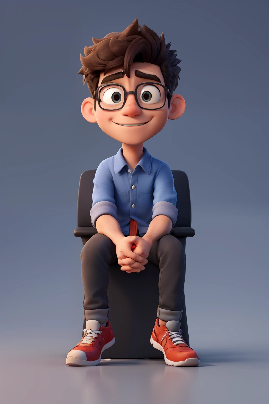 Create a 3D illustration of an animated character of a handsome boy sitting casually on top of a social media logo "YouTube". The character must wear modern  clothes. The background of the character is mockup of his YouTube profile page with a profile name "YOUR NAME " and a profile picture same as character