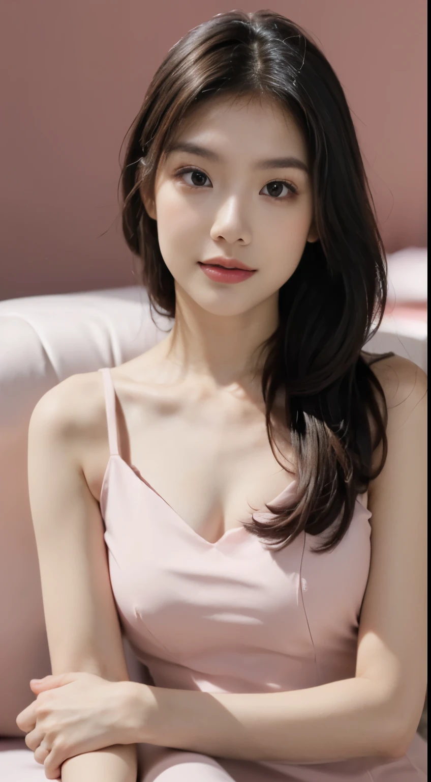 (8k, RAW photo, best quality, masterpiece:1.2), (realistic, photo-realistic:1.2), (photorealistic:1.4), (ultra high res, raw photo:1.4), ultra-detailed, a girl, perfect face, sitting, (upper body:1.3), (pink dress:1.2), (softlight:1.2), (professional lighting:1.2), (studio:1.2), (coffee shop background:1.2),