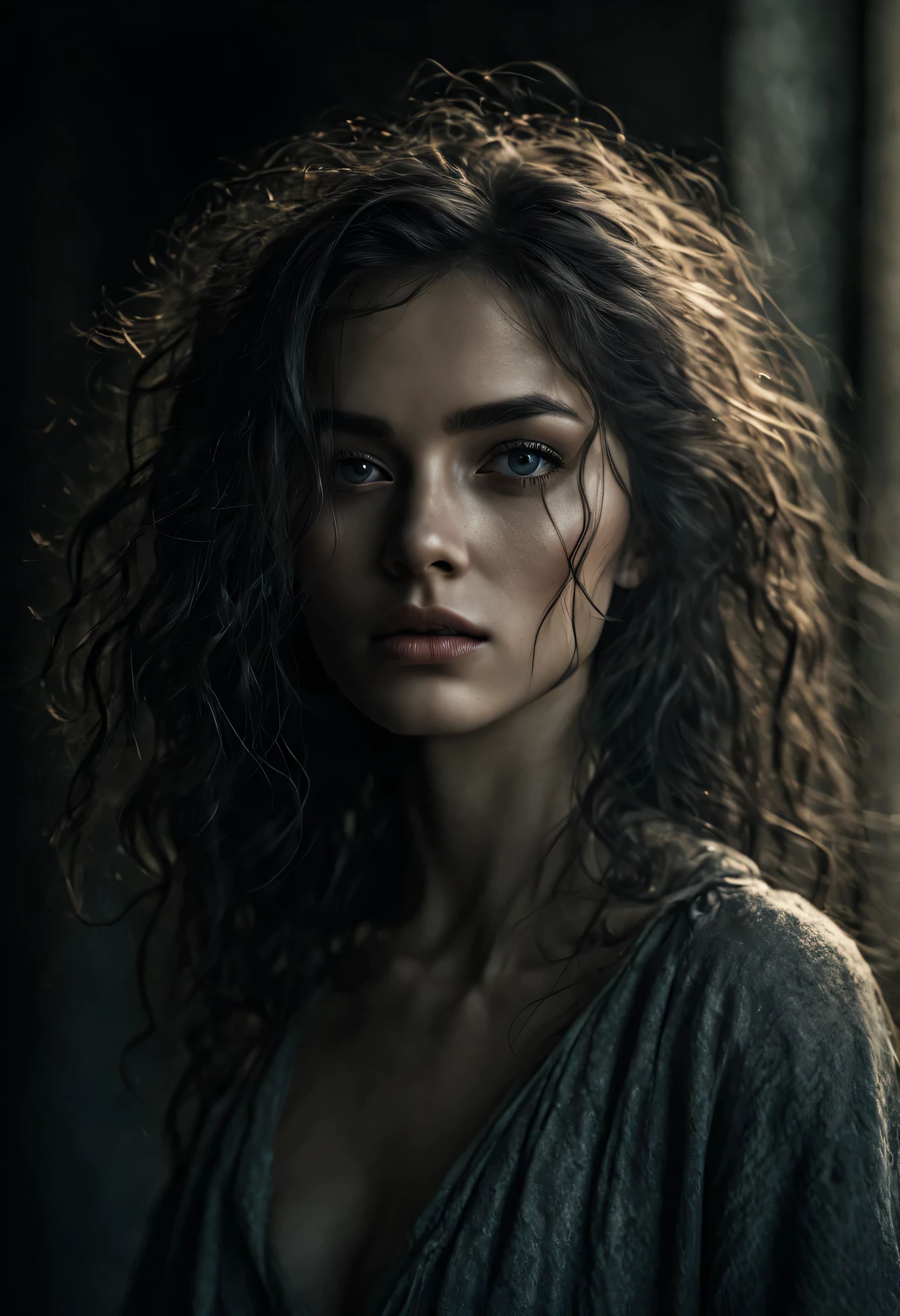 the most beautiful girl on the planet,collective ethnicity of different races (25% ???? +25% Arabs +25% Europeans +25% Asians ) , 16yo , long flowing hair against the background of a rock above the ocean ,8k render, photo realism, many details, Well developed facial skin, High-definition image, in a rusty decayed city under a blanket of broken dust, deep shadows, high quality, high resolution, cinematic, dark, vapor, abandoned, conceptual hyper-aesthetic dramatic ambience. Her curly hair frames her face, drawing attention to her striking gray eyes. Her pale skin, with its intricate texture, adds depth and character to her aesthetic. As she savors the moment, she radiates a quiet confidence and contentment. 16k, extreme detail, fine textures, ((dark shadows)), dark, sharp lines, ((time the revelatory)), vivid colors. beautiful. revealing.  masterpiece.  vibrant.  (back lighting).  (void:1.2). (perspective:1.3).  (wind:1.1).  (tang:1.1). (time:1.4). (decay:1.3). (fog:1.1). (ruin:1.1) Shot on a Hasselblad high format camera with a 100mm lens, this portrait is a stunning example of visual storytelling, this cinematic image captures the model's effortless beauty and the grandeur of the city below. (35mm, F/2.8) Photo Focus, DOF, Aperture, and hyper-maximalist rendering bring this scene to life in stunning detail. This image captures every nuance of her expression, from the subtle creases in her skin to the way her hair falls around her face. It's a stunningly realistic and visually descriptive piece. The composition is expertly crafted, with global illumination adding a sense of depth and dimension.