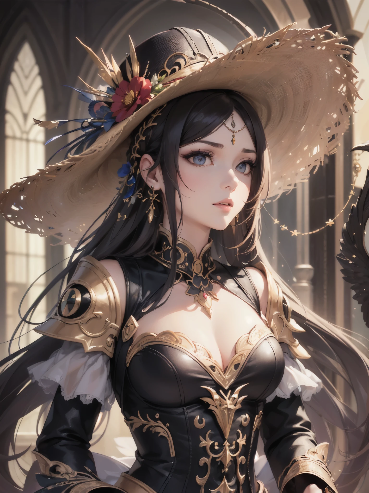 beautiful woman face, Wearing steampunk costumes, gorgeous eyes, Convoluted, cleavage, Soft lips, Smiling, Naughty, a captivating gaze, hitornfreckles, sideboob barbosa, under the boobs