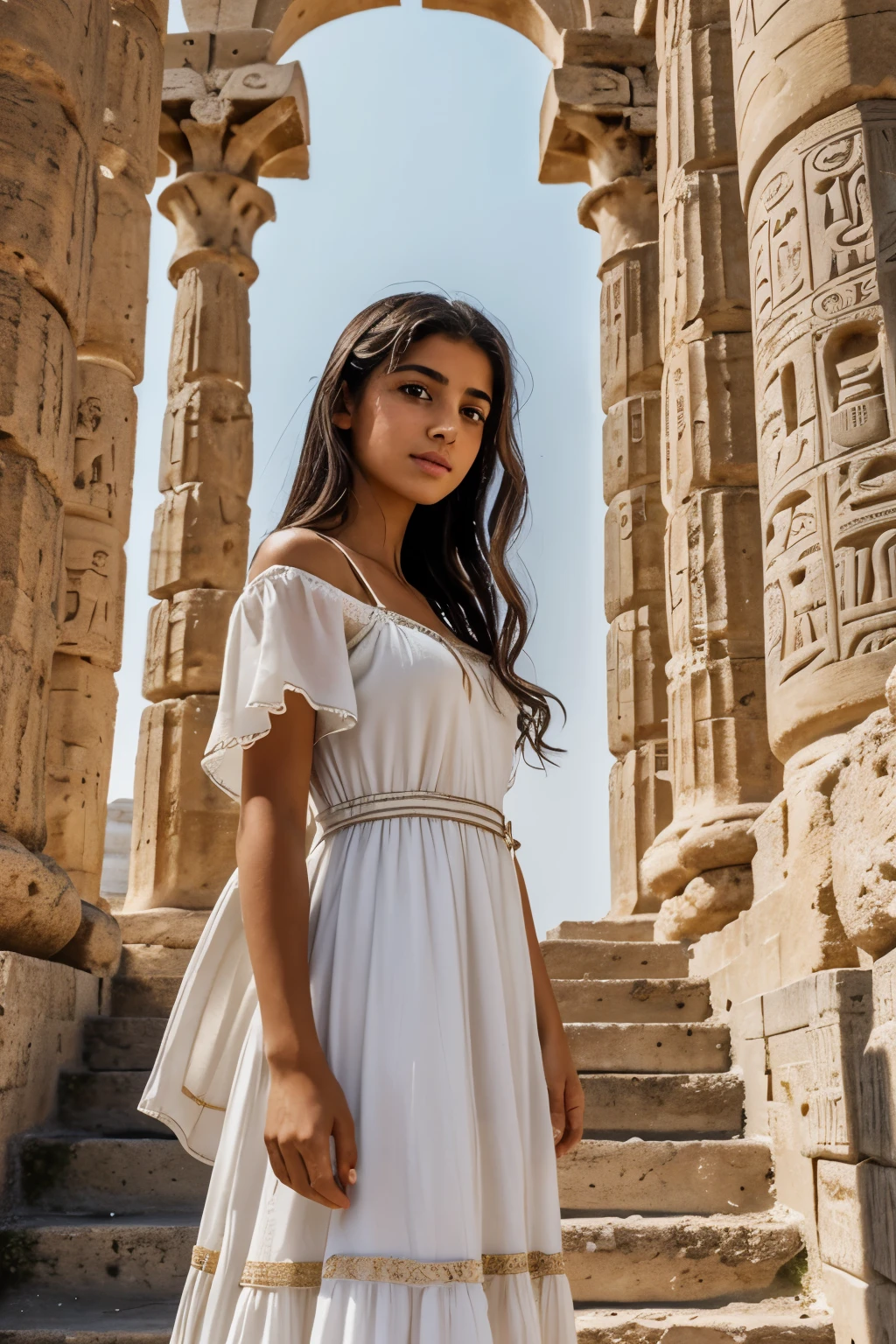settings = {8k,hd,masterpiece,high quality,extremely detailed,close up,medium close shot,half body,fantasy settings,ancient civilization,}.
object = {1girl,egypt race,greek girl,teenager,middle eastern,olive skin color,dark hair,peasant,wearing white chiton dress,greek chiton cloth,plain dress,poor people,ancient sandals,}.
background = {hanging garden,stairs,marble stone,greek city,greek mythology,ancient city,}.