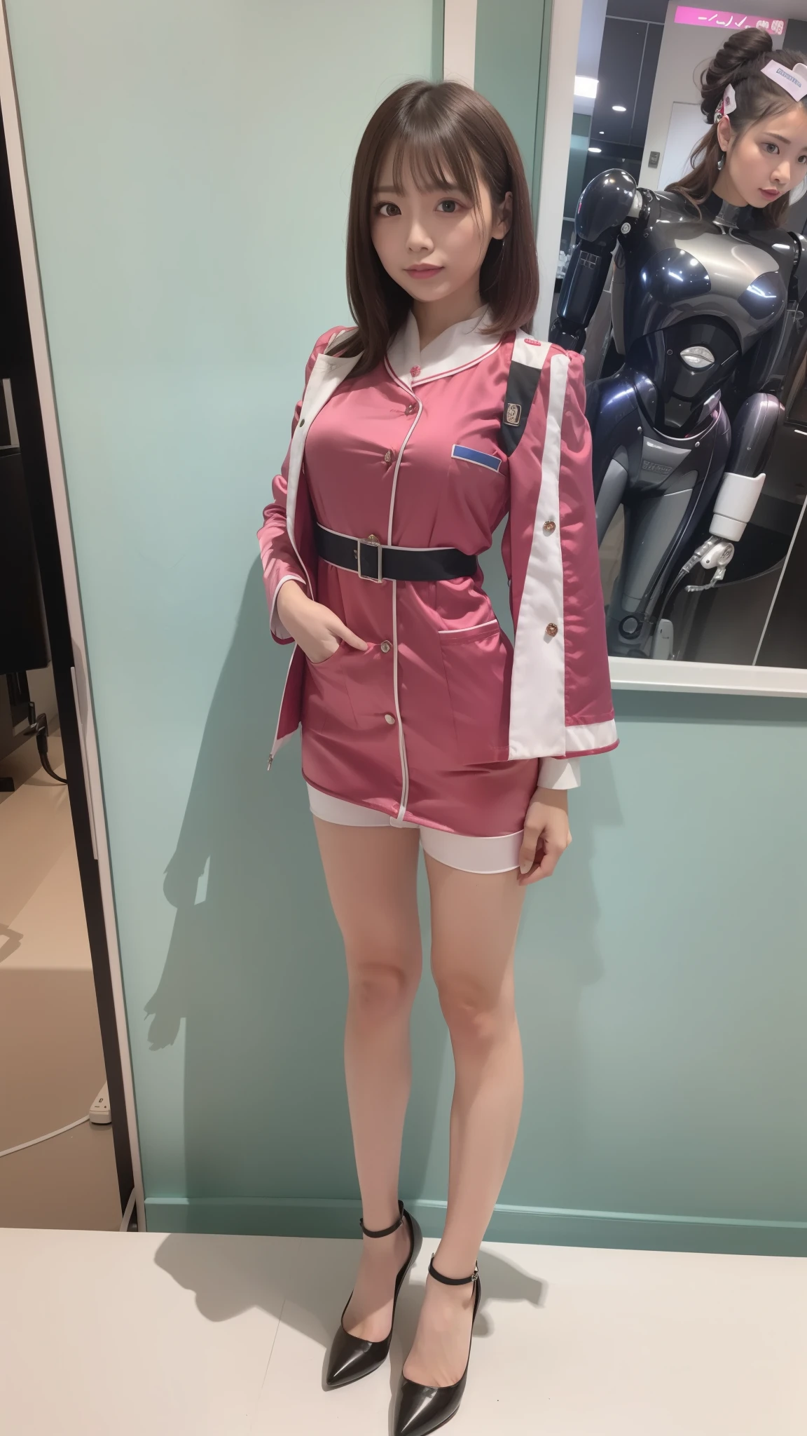 Pink satin nurse uniform, robot