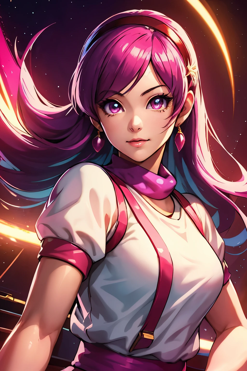 ultra-detailed, professional, colorful, vibrant, portraiture, Athena Asamiya, KoF XII, The King of fighters XII, beautiful detailed eyes, beautiful detailed lips, long hair, cute pose, anime style, bright colors, dynamic lighting,Athena Asamiya, KoF XII, The King of fighters XII