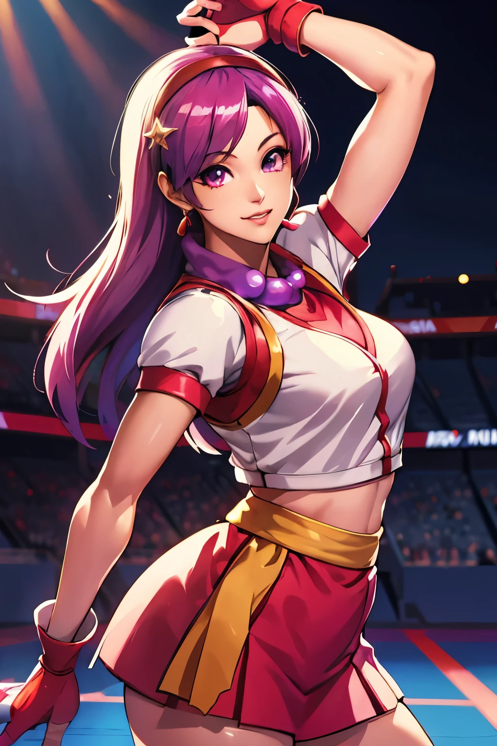 ultra-detailed, professional, colorful, vibrant, portraiture, Athena Asamiya, KoF XII, The King of fighters XII, beautiful detailed eyes, beautiful detailed lips, long hair, cute pose, anime style, bright colors, dynamic lighting,Athena Asamiya, KoF XII, The King of fighters XII