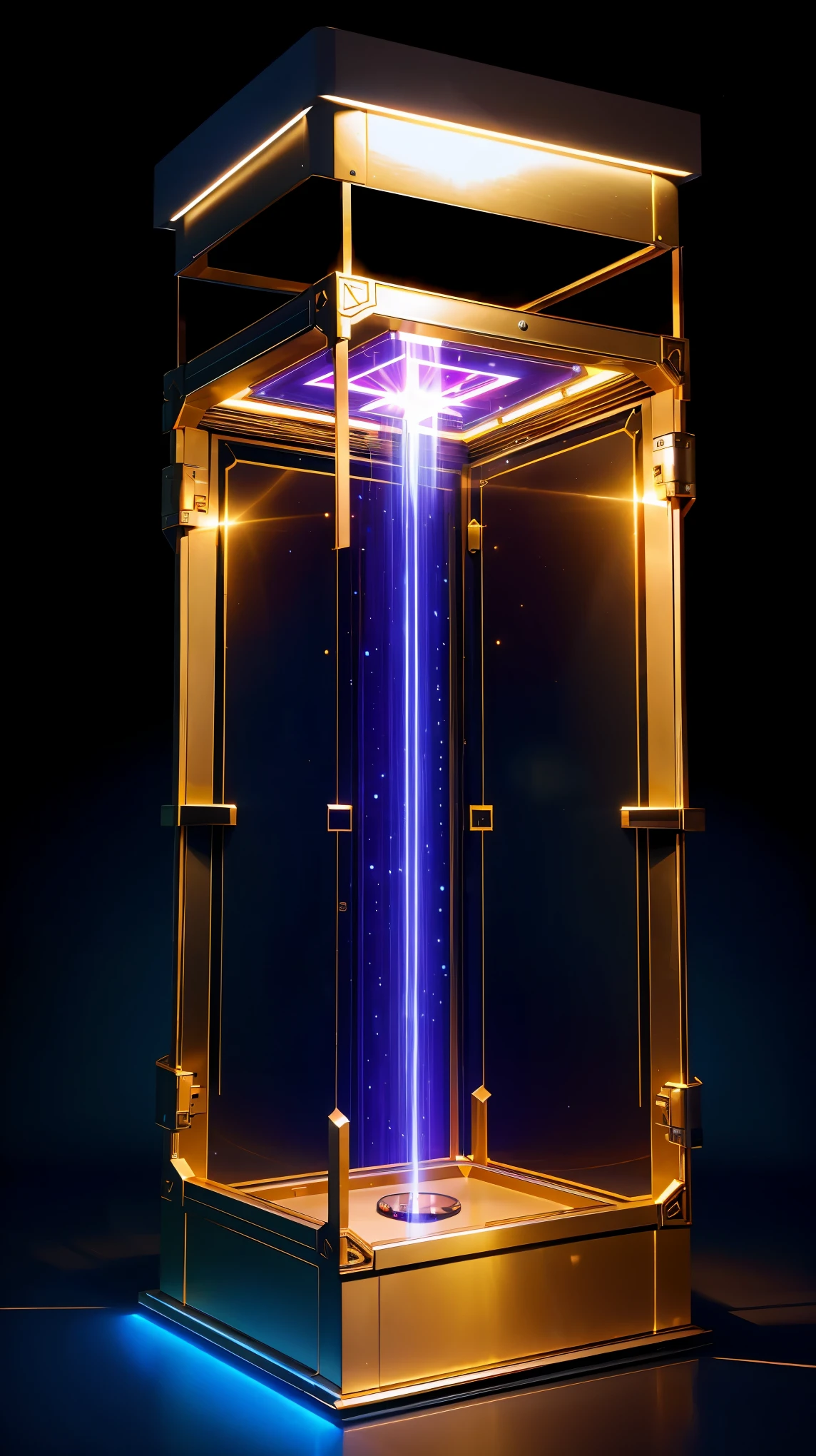 (highest quality, 4k, High resolution:1.2), Inorganic room, server room, square box placed on a pedestal, the top of the box is open, square time storage, Oparts, A clean room with no dust, Light is overflowing from inside the box, LED lighting light, Mechanical box with a slight glow, cross eternal time,A safe that transcends dimensions, Spatial distortion, mysterious aura, Hidden secrets, fantasy art,