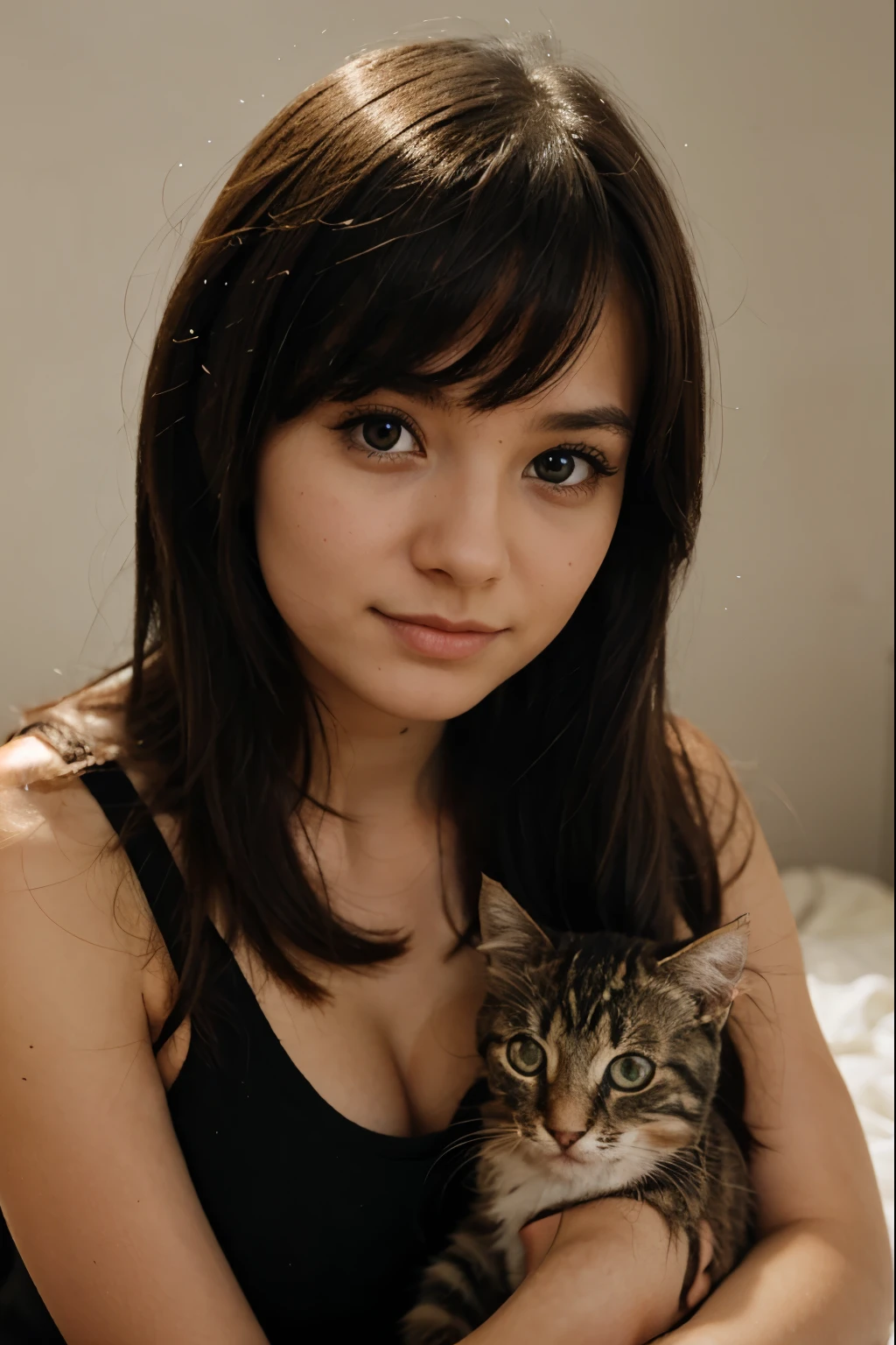 A cute girl and her kitten