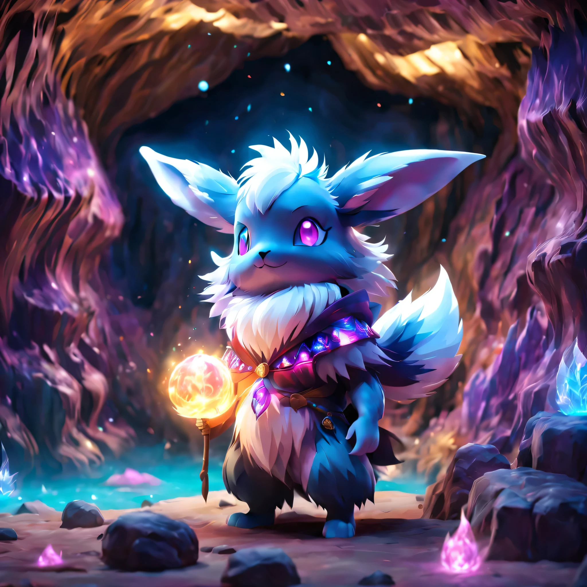 pal world nox,whole body,masterpiece,Cast colorful spells,rich colors,3D,8K,nice,beautiful,light,cave background