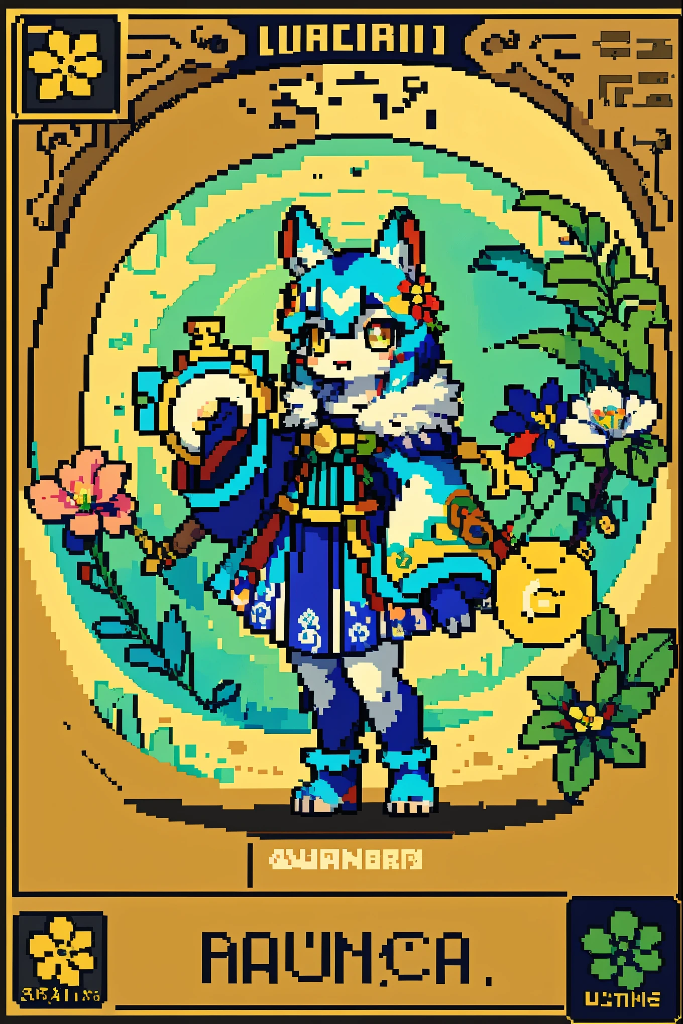 top quality, best quality, logo mark, stamp, Geometric pattern, vector-art, High-quality illustrations by Alfons Mucha, masterpiece(kemono, furry anthro)flower, pixel art,