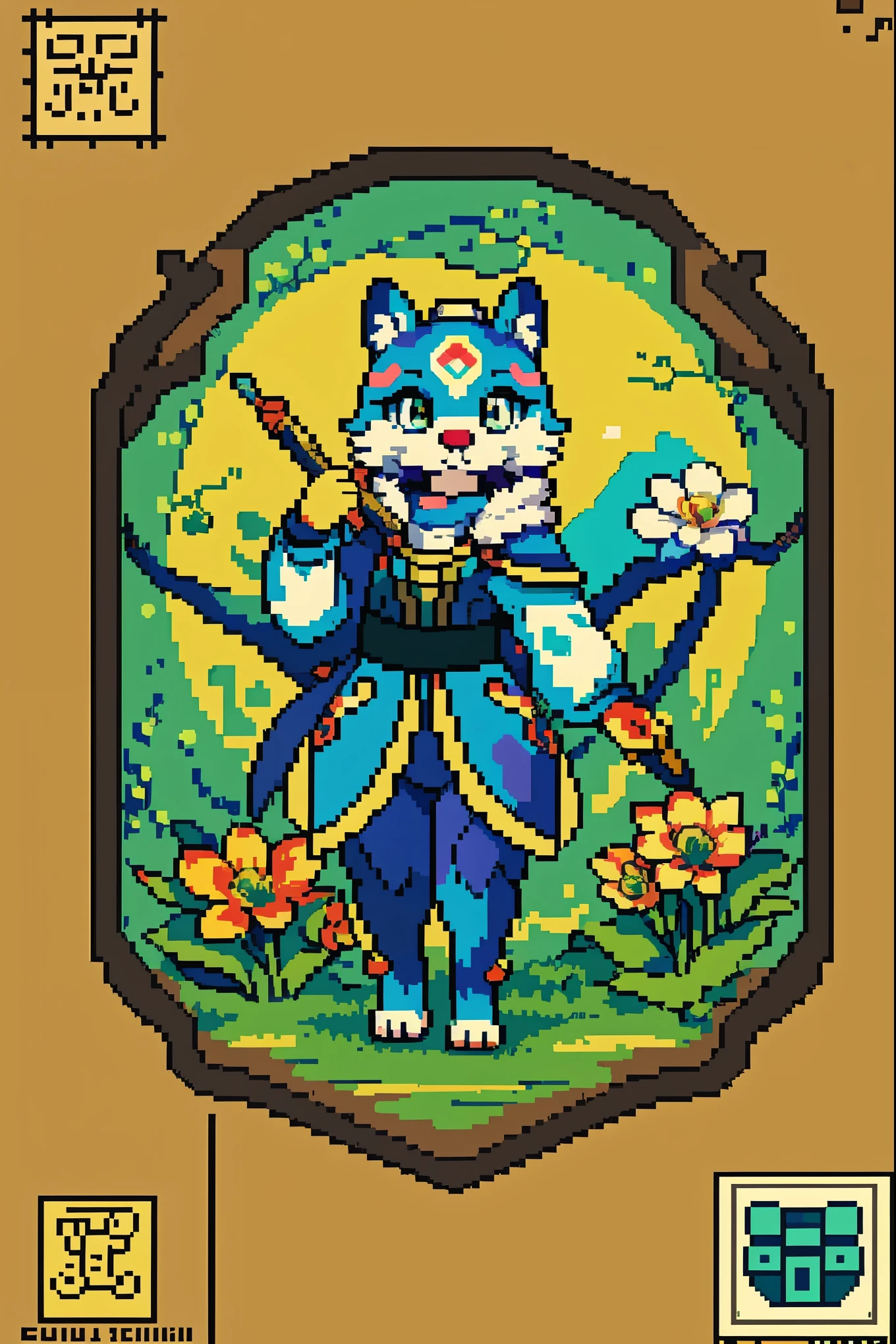 top quality, best quality, logo mark, stamp, Geometric pattern, vector-art, High-quality illustrations by Alfons Mucha, masterpiece(kemono, furry anthro)flower, pixel art,