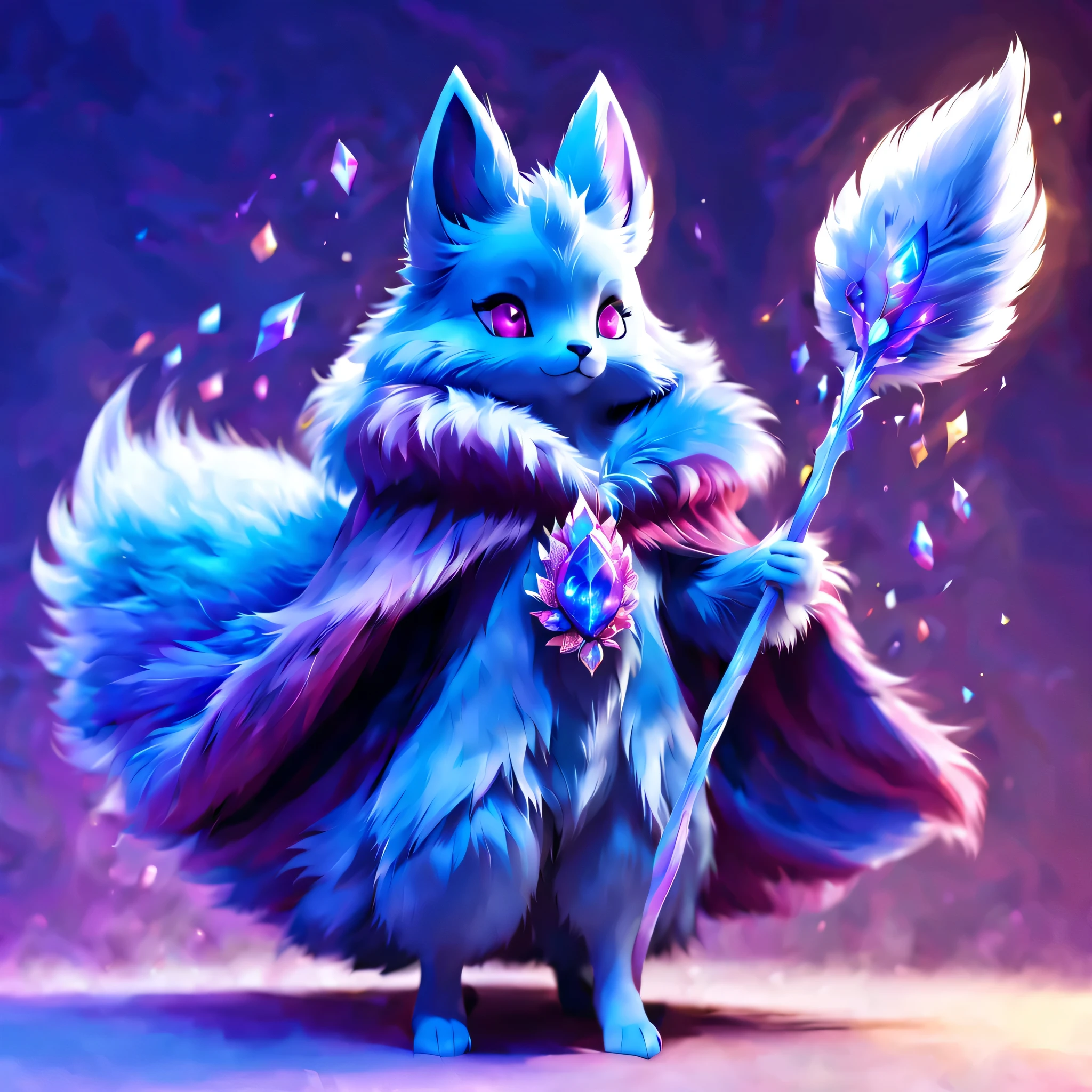 pal world nox,whole body,blue fur,personification,masterpiece,beautiful light and shadow,Cast colorful spells,rich colors,3D,8K,dream-like,fantasy