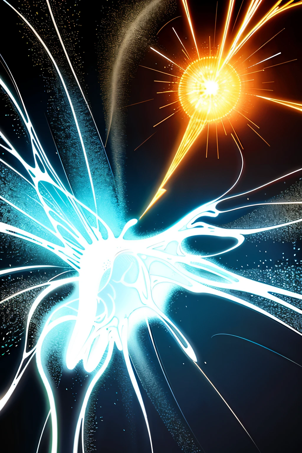Magic hands wielding electric energy in a 3D, 9:16 aspect ratio. The hands, illuminated with a brilliant glow, are casting a spell that crackles with electricity. The fingers are tightly clenched, releasing bolts of power that dance in the air. The intricate web of electric currents is rendered with extreme detail, creating an immersive and mesmerizing scene. The background is dark, adding depth and contrast to the brilliant display of magic.