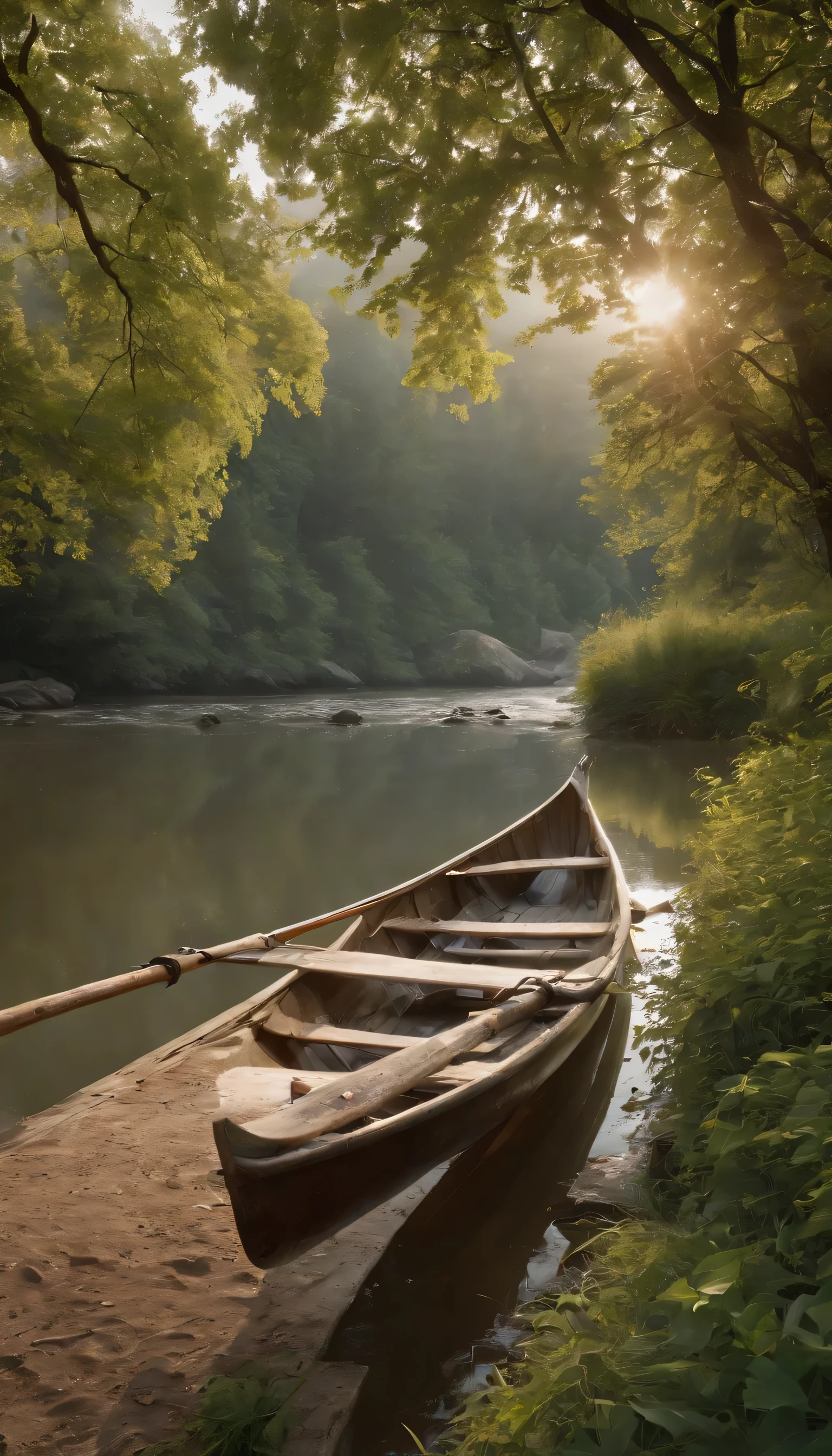 (Highly detailed CG Unity 8K wallpaper、masterpiece、highest quality、Super detailed)、(best lighting、best shadow、very delicate and beautiful)highest quality、8K、Detailed facial depiction、masterpiece、highest quality、clear image quality、Photo of a canoe crossing an old bridge