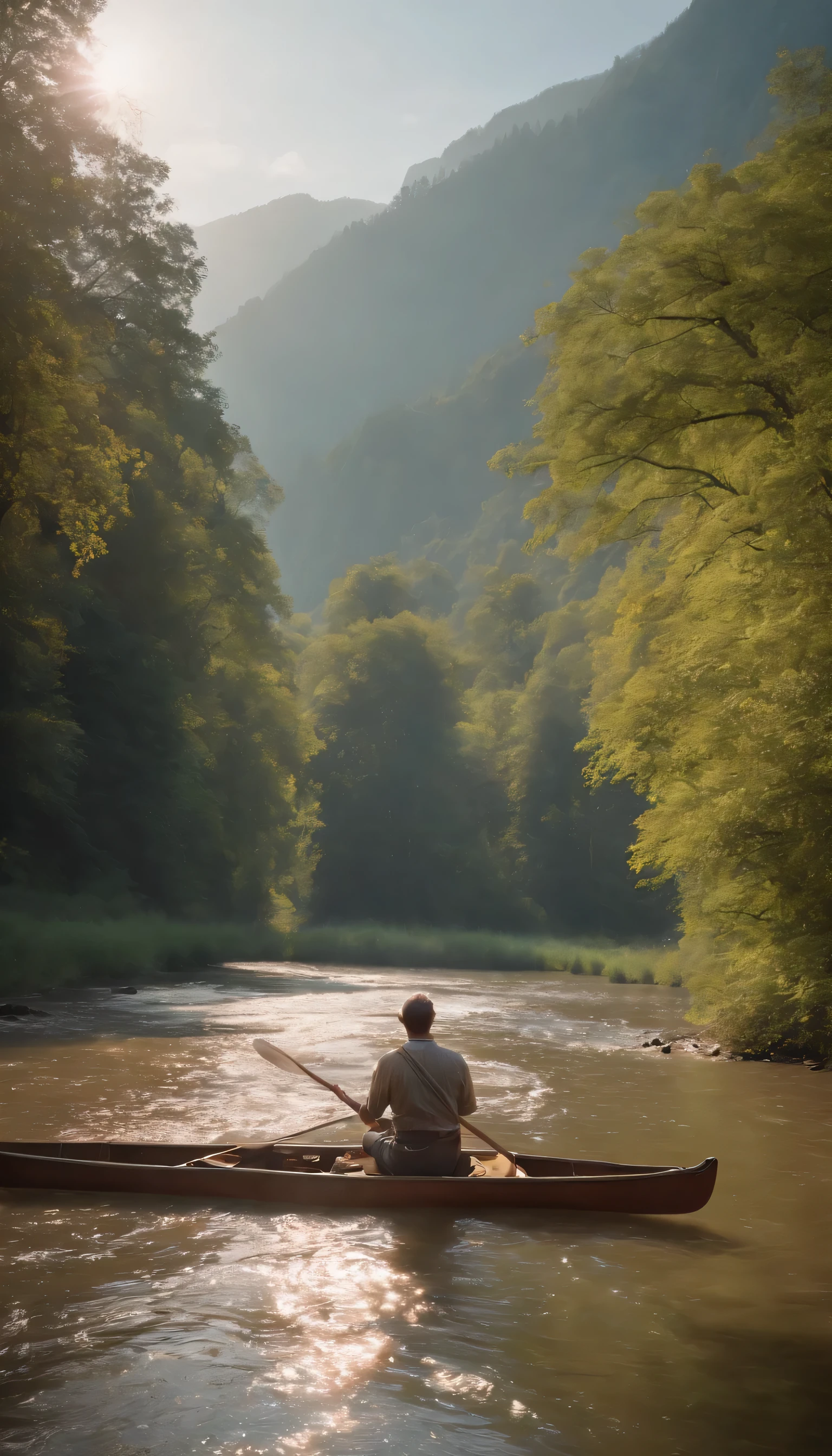 (Highly detailed CG Unity 8K wallpaper、masterpiece、highest quality、Super detailed)、(best lighting、best shadow、very delicate and beautiful)highest quality、8K、Detailed facial depiction、masterpiece、highest quality、clear image quality、Photo of a canoe crossing an old bridge