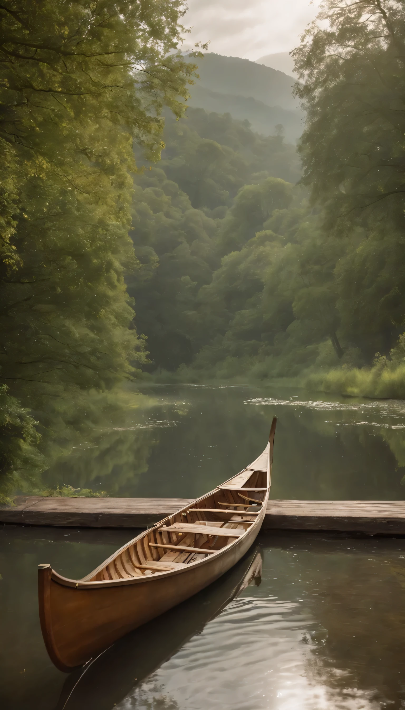 (Highly detailed CG Unity 8K wallpaper、masterpiece、highest quality、Super detailed)、(best lighting、best shadow、very delicate and beautiful)highest quality、8K、Detailed facial depiction、masterpiece、highest quality、clear image quality、Photo of a canoe crossing an old bridge