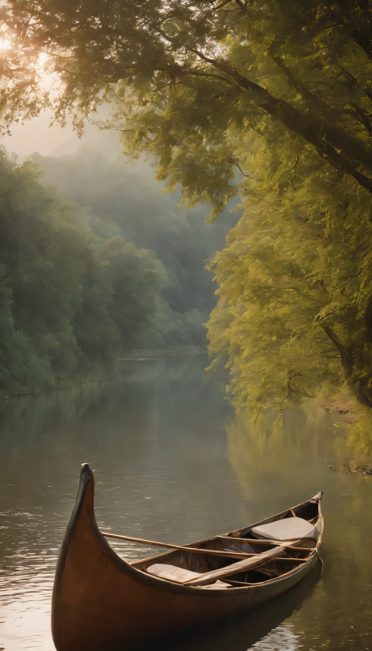 (Highly detailed CG Unity 8K wallpaper、masterpiece、highest quality、Super detailed)、(best lighting、best shadow、very delicate and beautiful)highest quality、8K、Detailed facial depiction、masterpiece、highest quality、clear image quality、Photo of a canoe crossing an old bridge