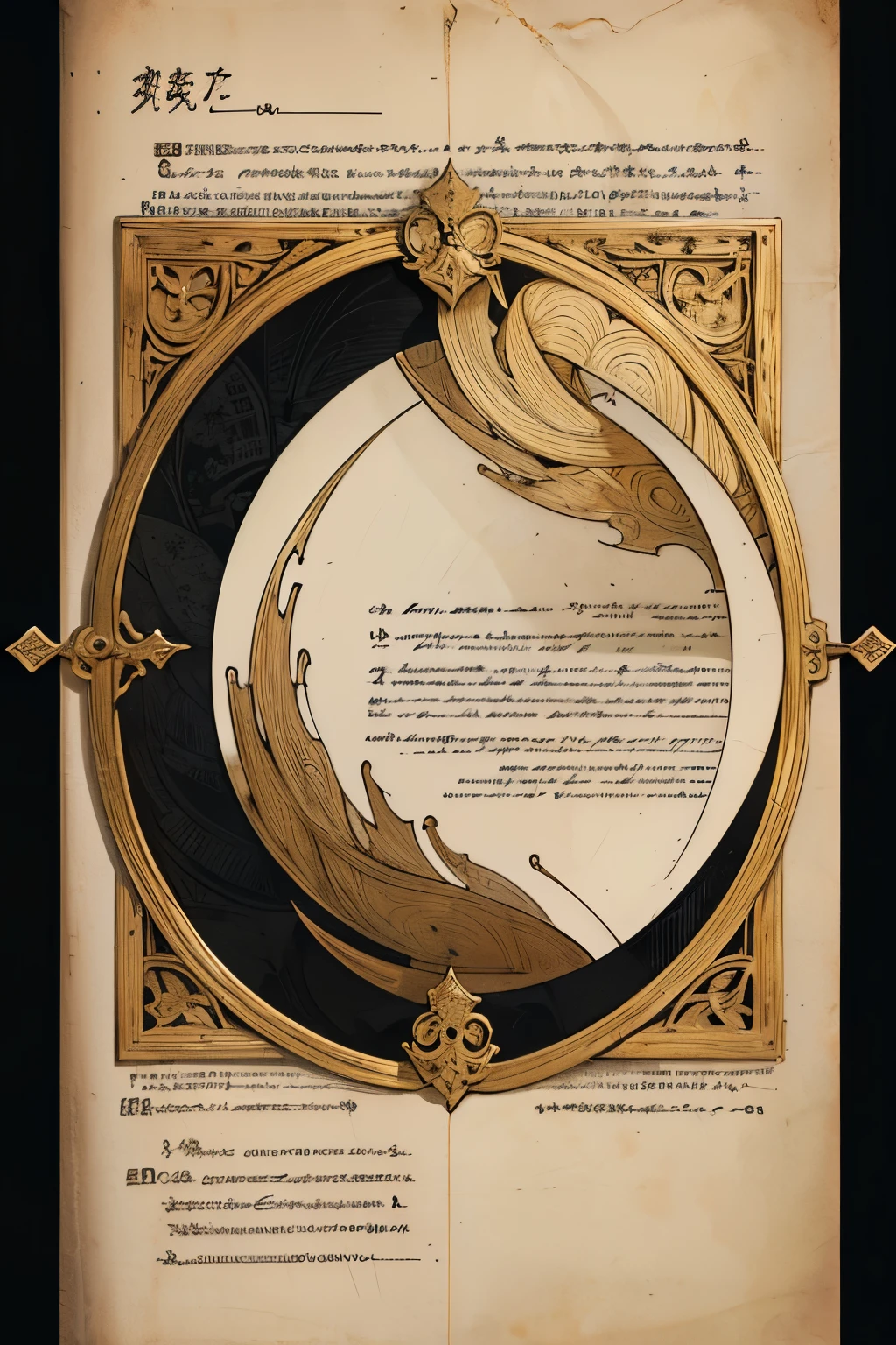 (Masterpiece: 1.2, Best Quality, 4k, 8K, high resolution)
A beautifully crafted image of a paper page from an ancient book. The page is filled with intricate, flowing calligraphy, written in black ink on an off-white parchment. The texture of the paper is visible, with small fibers and wrinkles adding character to the scene. Sunlight streams in from the side, casting a warm, golden glow over the page, bringing out the subtle details in the ink. The edges of the page are slightly worn and frayed, adding to the antique feel of the image. The overall effect is one of timeless beauty and the quiet all