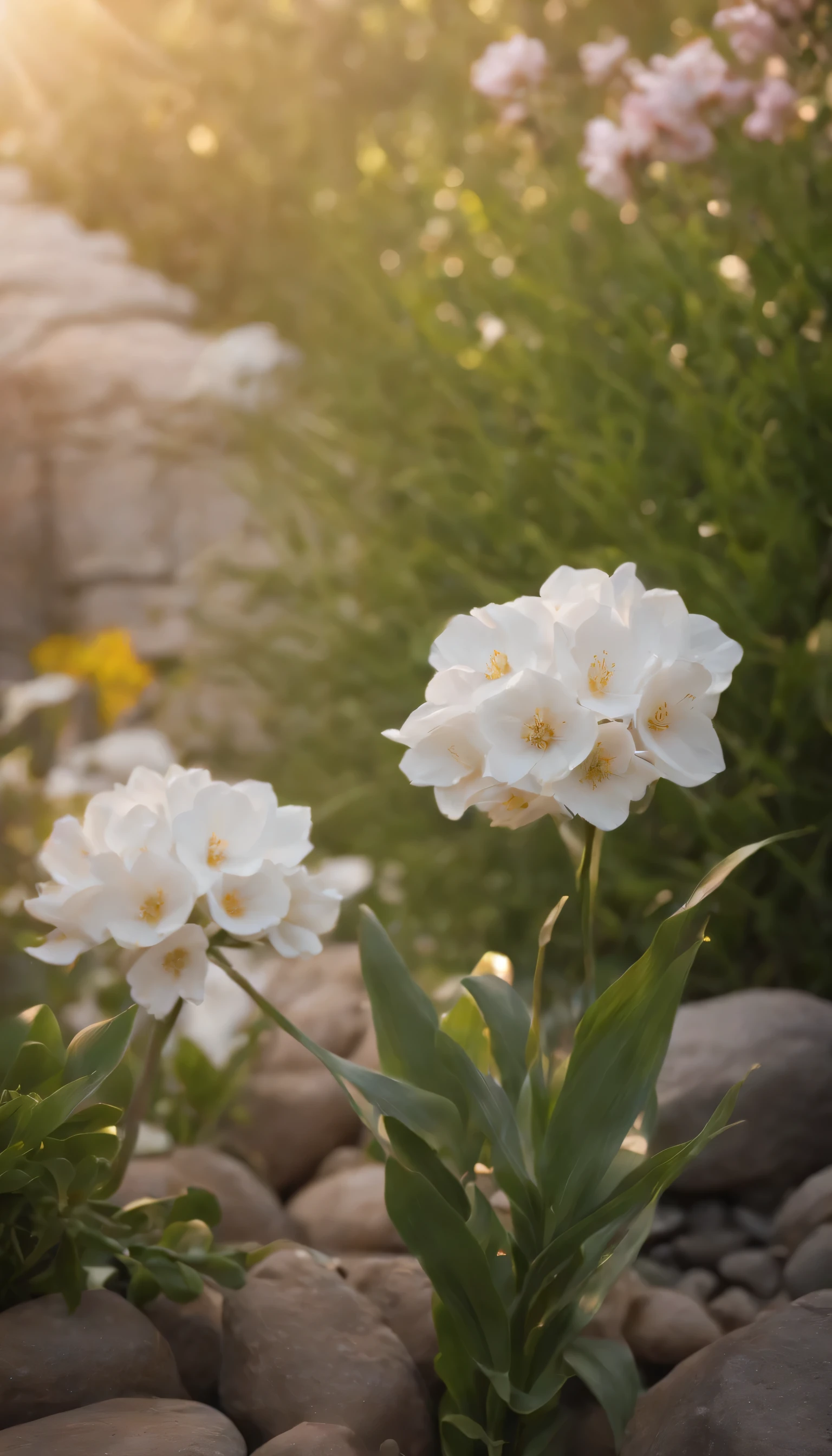 (Highly detailed CG Unity 8K wallpaper、masterpiece、highest quality、Super detailed)、(best lighting、best shadow、very delicate and beautiful)highest quality、8K、Detailed facial depiction、masterpiece、highest quality、clear image quality、Flowers blooming on the cobblestone road々Photo of