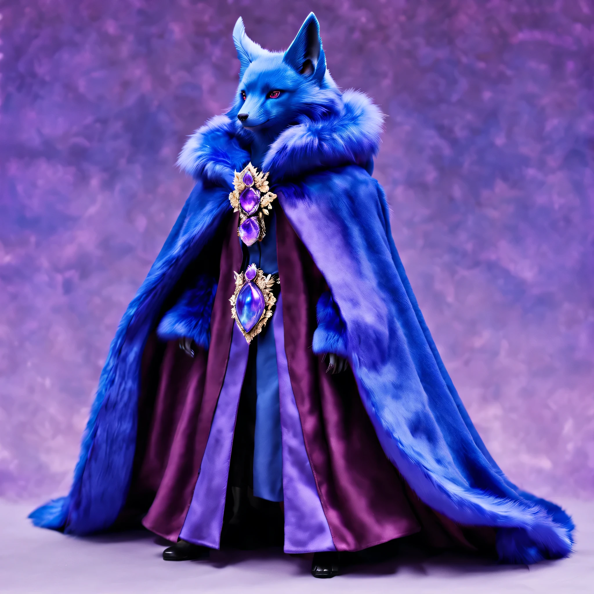 pal world nox,whole body,masterpiece,blue fur,(purple short cloak),brooch:head of state:Purple Gemstones,