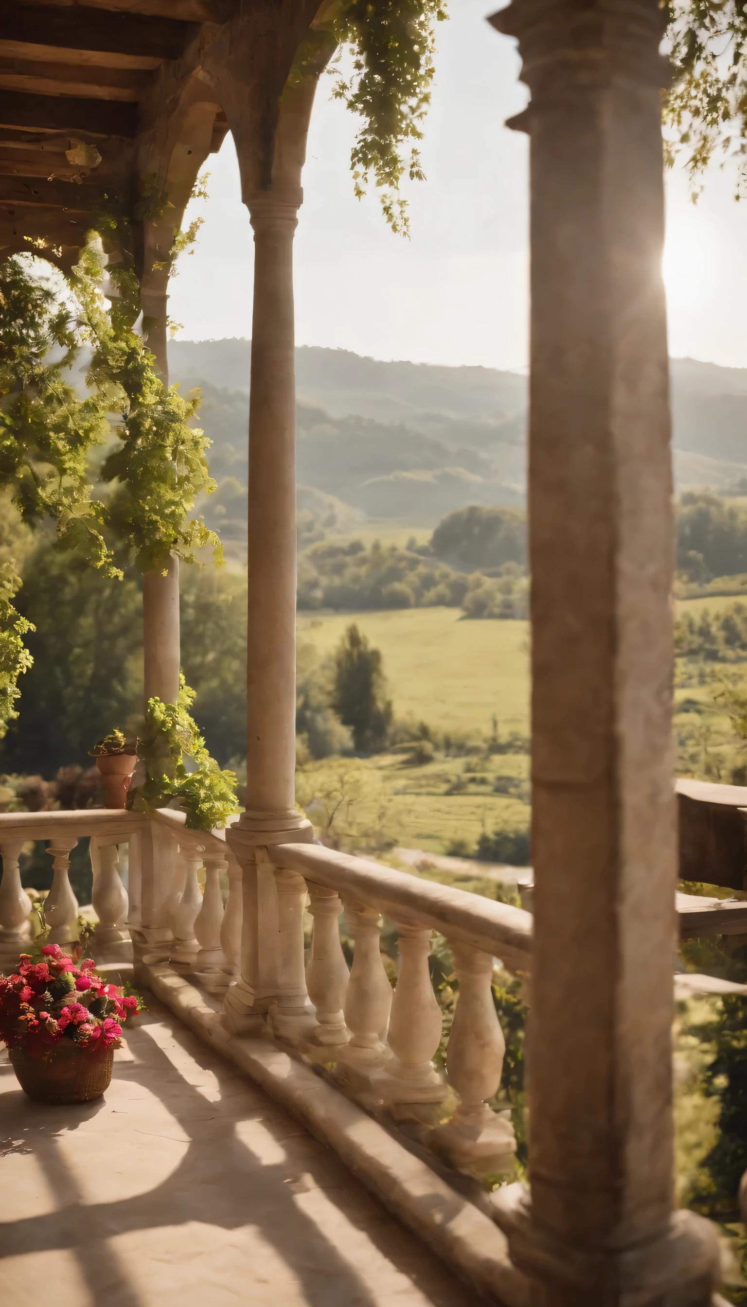 (Highly detailed CG Unity 8K wallpaper、masterpiece、highest quality、Super detailed)、(best lighting、best shadow、very delicate and beautiful)highest quality、8K、Detailed facial depiction、masterpiece、highest quality、clear image quality、A photo of a vast field seen from the balcony