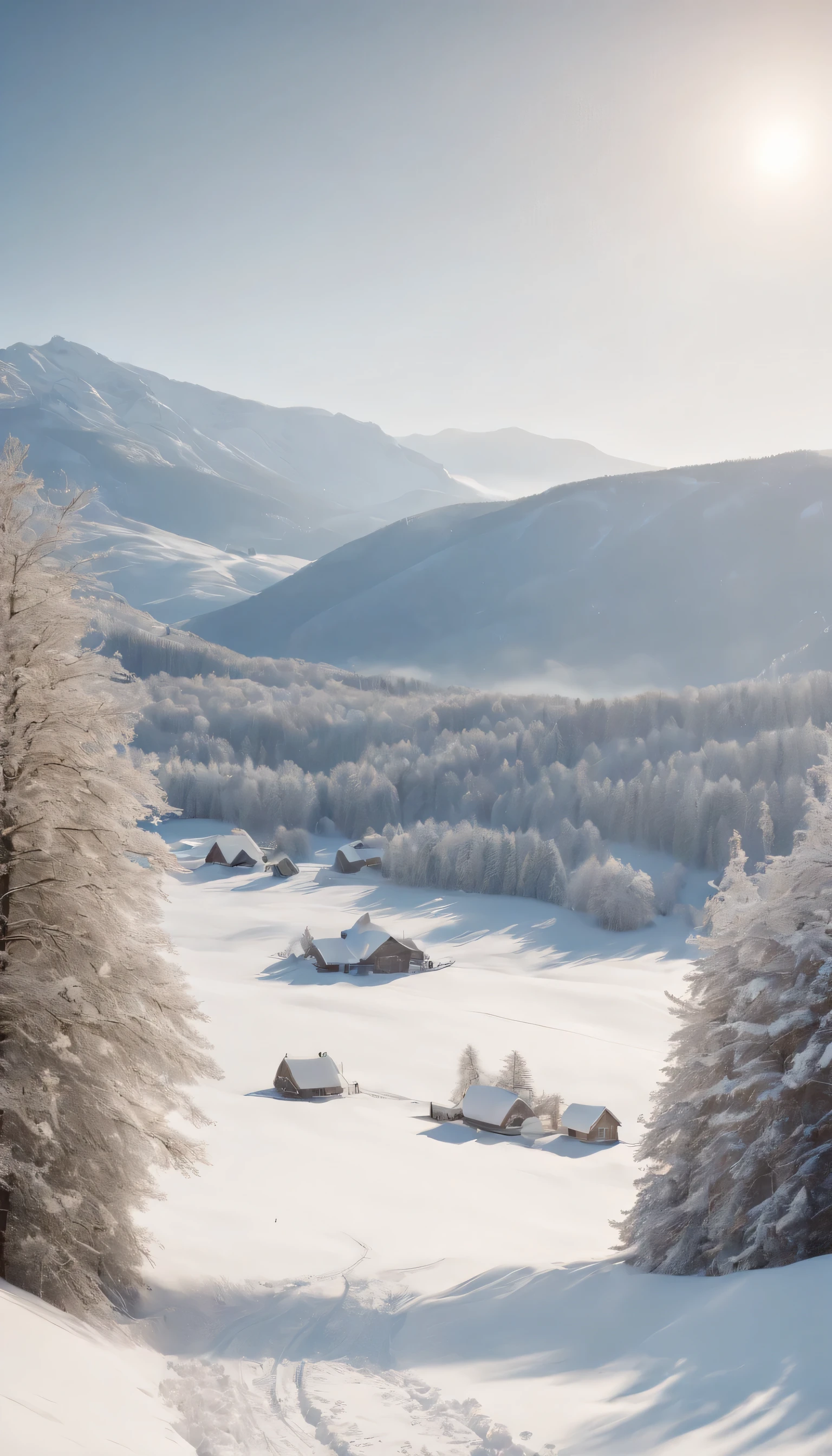 (Highly detailed CG Unity 8K wallpaper、masterpiece、highest quality、Super detailed)、(best lighting、best shadow、very delicate and beautiful)、highest quality、8K、Detailed facial depiction、masterpiece、highest quality、clear image quality、Photo of snowy scenery seen from the window