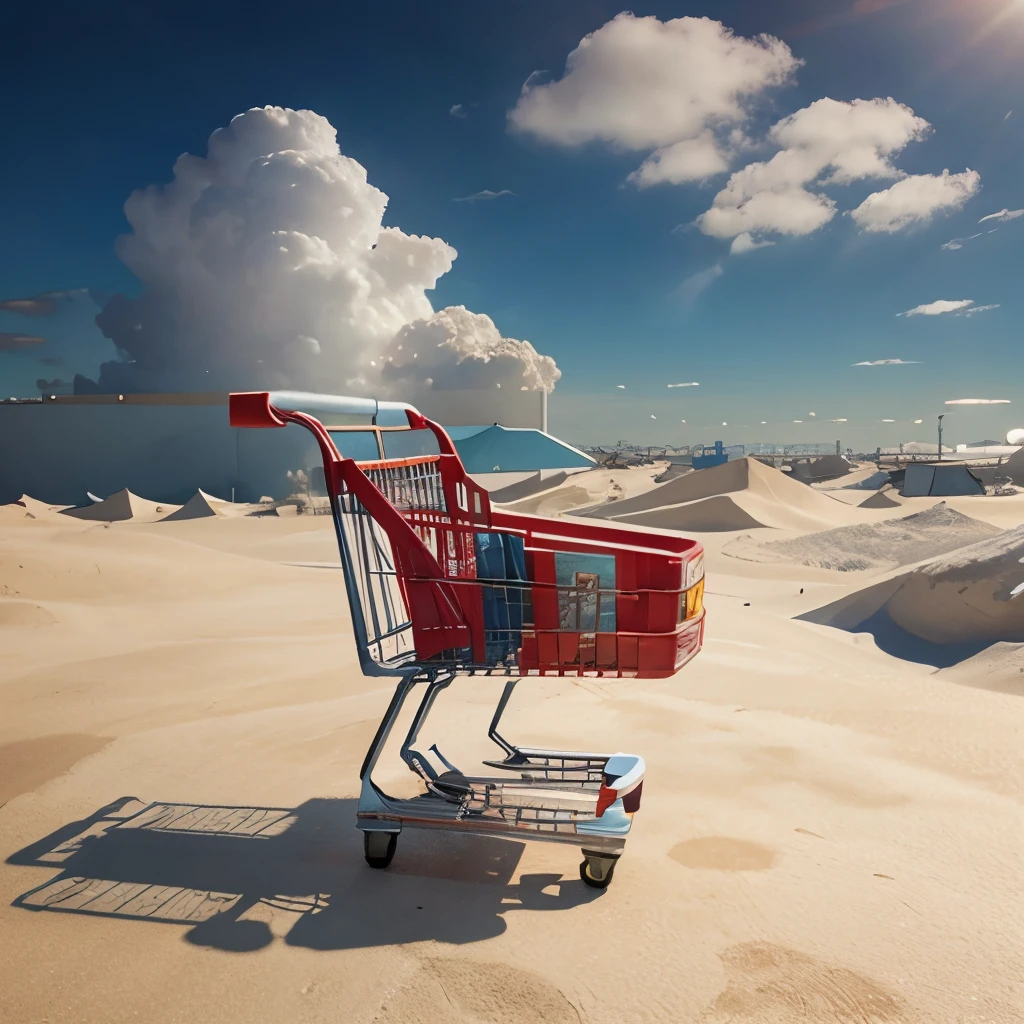 generate an image containing a shopping cart in the clouds