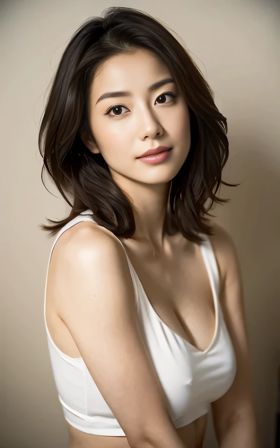 An arafi woman wearing a tan top and taking a photo, gorgeous young korean woman, beautiful south korean woman, beautiful young korean woman, gorgeous chinese model, Korean female actress, Yoshitomo Nara, elegant japanese woman, Yun Lin, cute korean actress, deayami kojima, korean woman, young cute asian man face