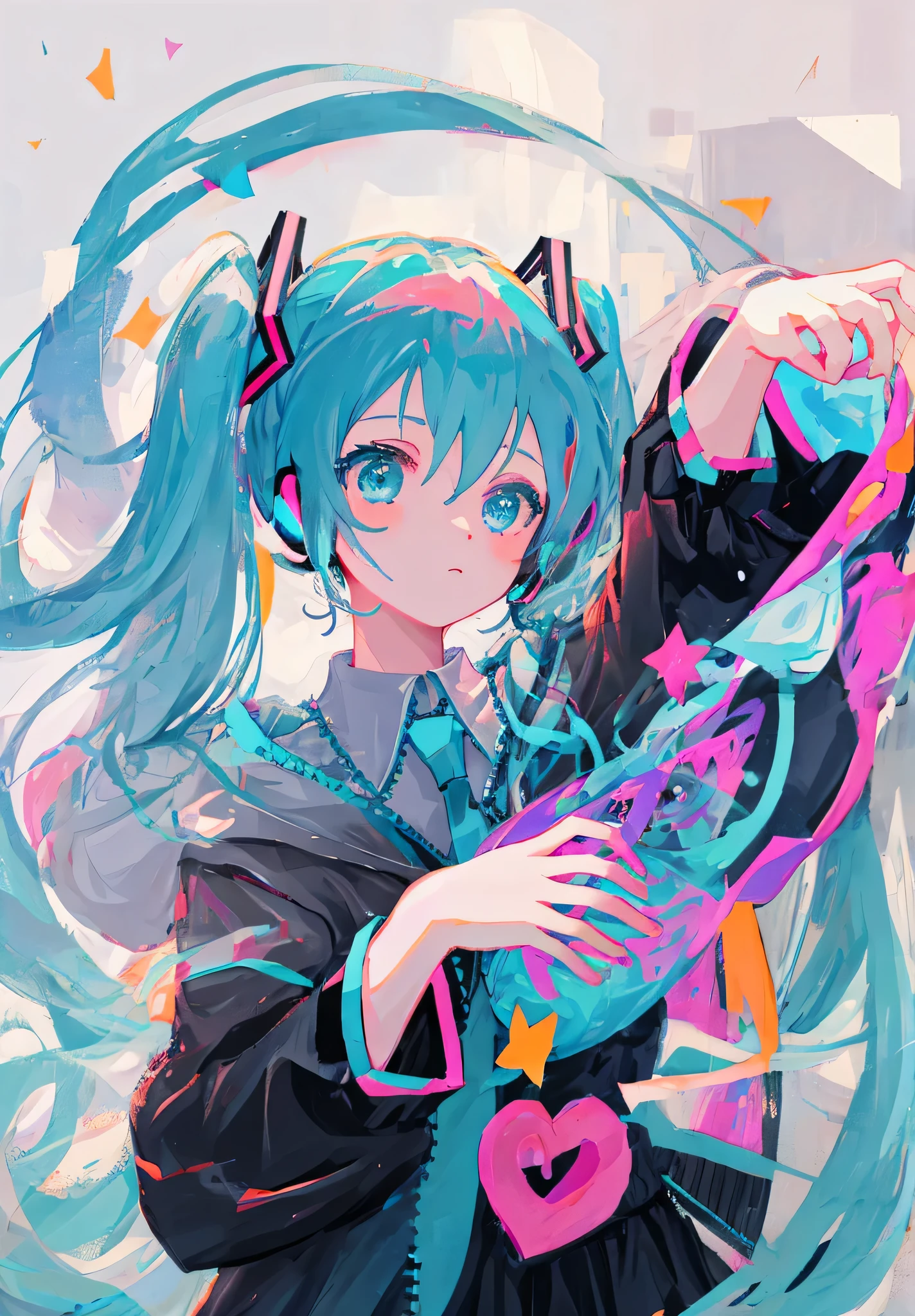masterpiece, highest quality, Super detailed, shape, portrait, 1 girl, hatsune miku