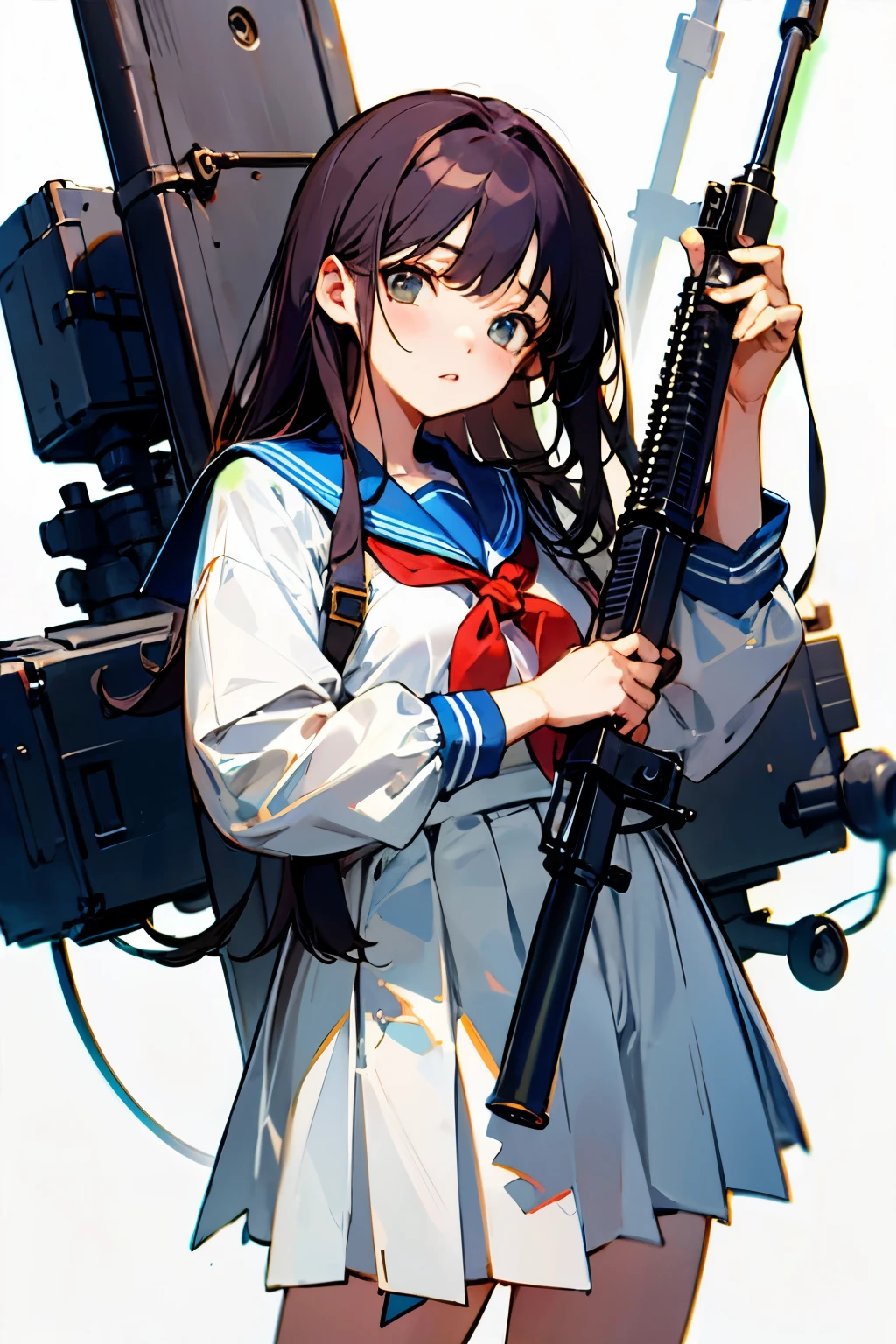 High school girl after school、sailor suit and machine gun