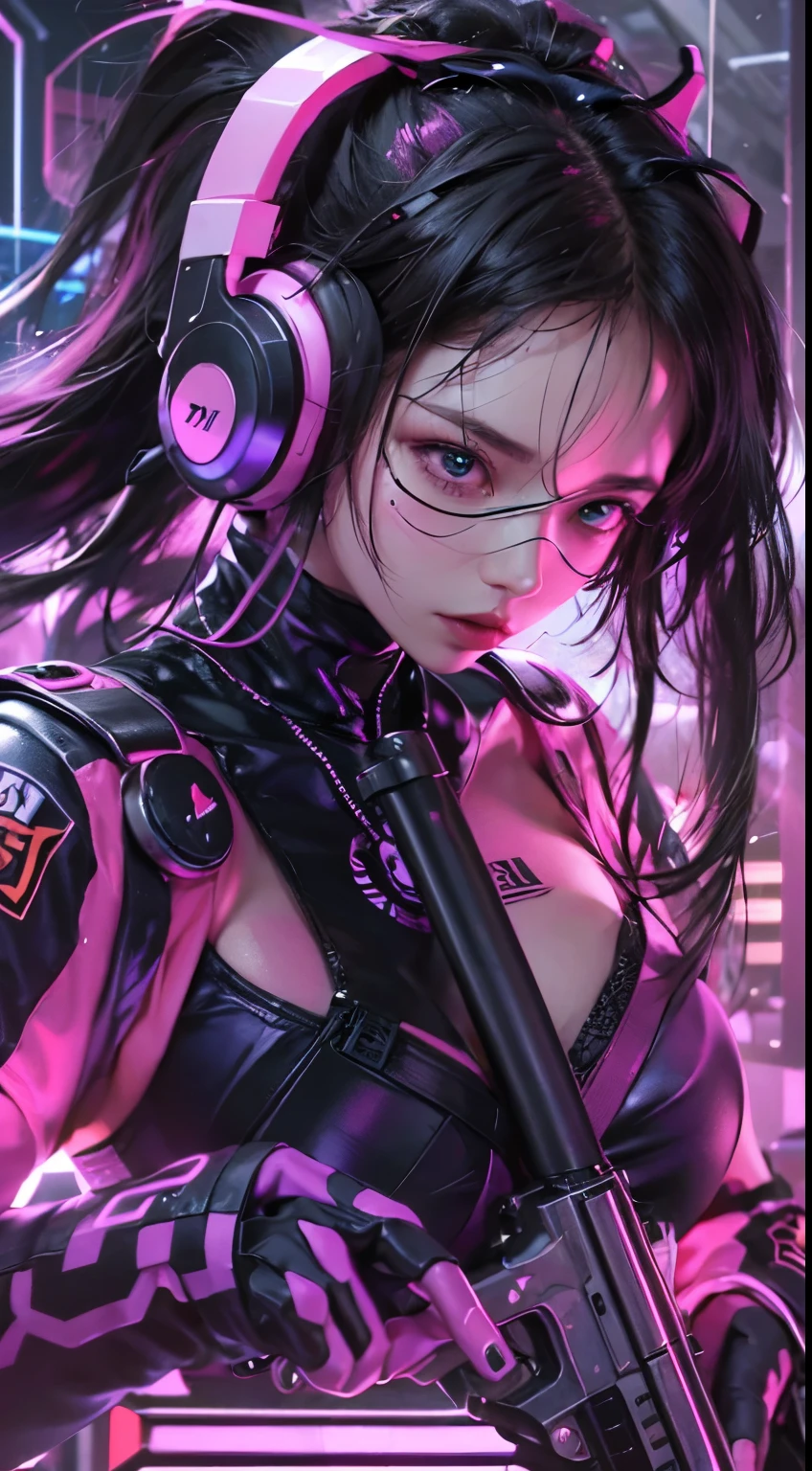 [ Sandra Oh | Michelle Burke], NeonHypnoPMV Style,  purple eyes, extremely detailed eyes, ( vibrator ) 
 <lora:NeonHypnoPMV:0.7>
