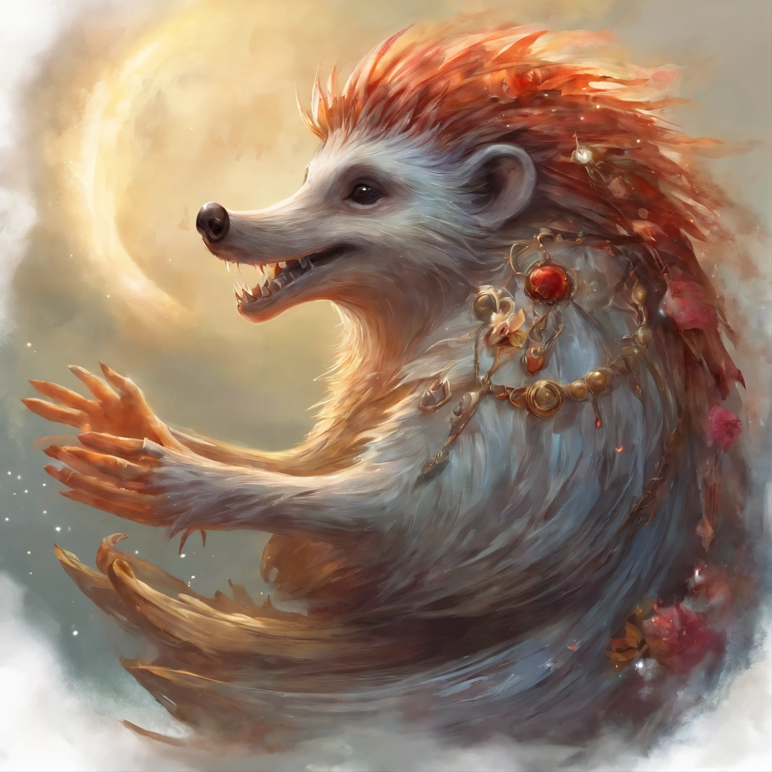 The hedgehog is with you, skeleton with remains of flesh, a lot of blood, grin, tears the body apart, tears of flesh