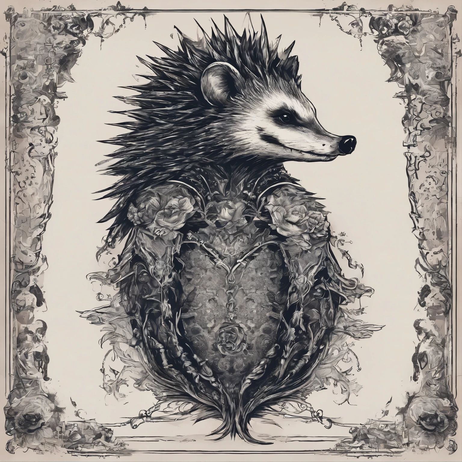 The hedgehog is with you, skeleton with remains of flesh, a lot of blood, grin, tears the body apart, tears of flesh