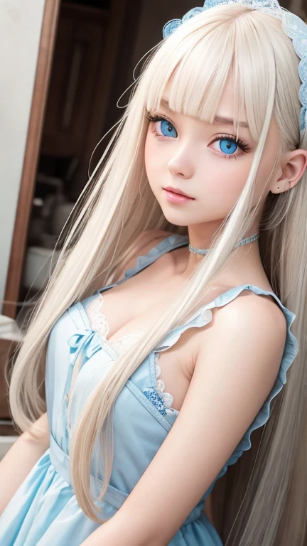 
Face focus, Crazy for love,   , Frilled Summer Dress,  Scandinavian blonde super beautiful girl, Has cleavage, Standing, Arms behind head,   Bangs between the eyes、Super long straight platinum blonde hair、Low contrast, (A shy smile:0.8), Highest quality, Ultra-high resolution, Realistic photos, Very detailed, 8k, Raw photo, Perfect Anatomy、so beautiful, bright, bright light blue eyes、Cheek gloss highlighter、Very big eyes、Small Face Beauty