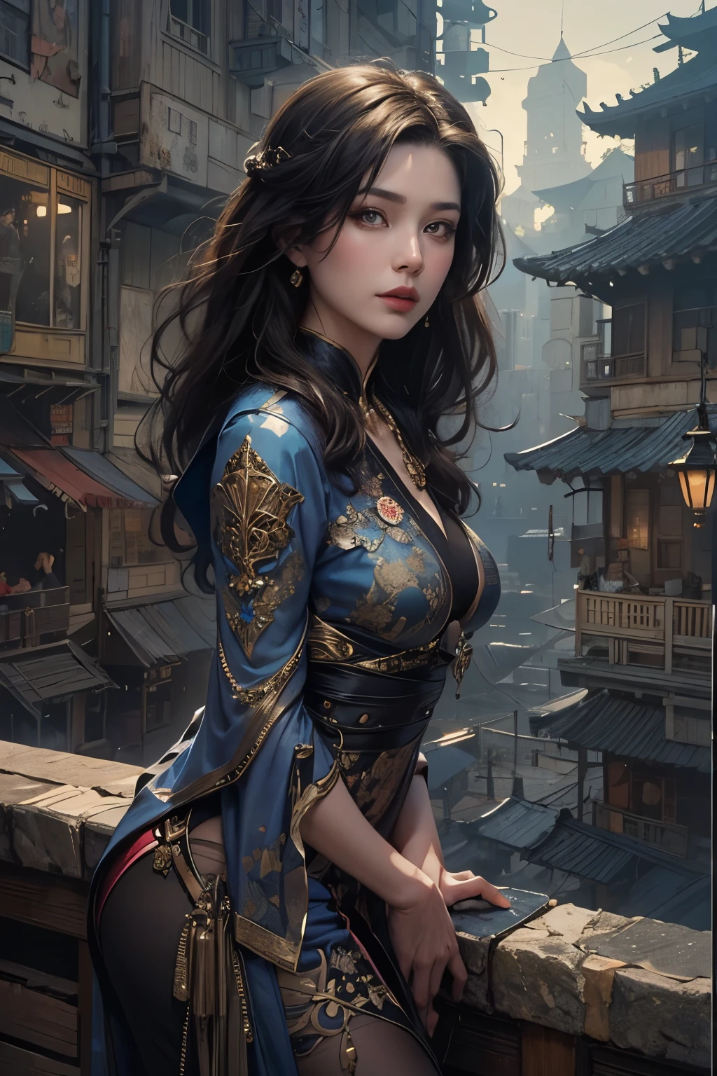 A beautiful woman wearing a purple Chinese dress stands quietly., Beautiful woman in her late 27s, Photorealistic painting by Cynthia Shepherd, cgsociety contest winner, fantasy art, Style Ivan Talavera and Artgerm, elegant cinematic pose, Charlie Bowater Rich Deep Colors, beautiful attractive anime woman, style of charlie bowater, surreal art nouveau style, stunning elegant pose, hyperrealistic fantasy art, highest quality, perfect angle, perfect composition, best shot, official art, cinematic light, figurative art, Beautiful and expressive paintings, Beautiful artwork illustration, wonderful, cool beauty, clear, Mysterious, highest quality, official art, perfect composition,perfect angle, best shot, women only, sharp outline, In the middle of a conspiracy, The face behind the scenes, dark government official, dark mission, first class agent, government agent, Top big-name spy, A talented female spy, beautiful female spy, extremely detailed and beautiful eyes, Beautiful eyes with slit length, quite beautiful face, A talented secret agent, sabotage specialist, Spy X21, carry a concealed gun and knife, Eyes without pupils, color eye, ideal anima,　melancholy, nostalgia, romantic, 1960s, Hongkong, beautiful cityscape, sepia memories, unforgettable woman, Full body Esbian, hard boiled
