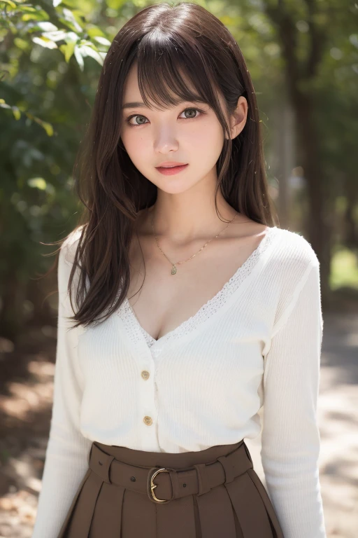 masterpiece, Best Quality, Illustration, Ultra-detailed, finely detail, hight resolution, 8K Wallpaper, Perfect dynamic composition, Beautiful detailed eyes, Tight Mini,Medium Hair,,Natural Color Lip, Randomly y poses,Harajuku、20 years girl、Cute、Sexhot looking at camera,Cute long-sleeved dress,Slender face,Slender body,Background blur