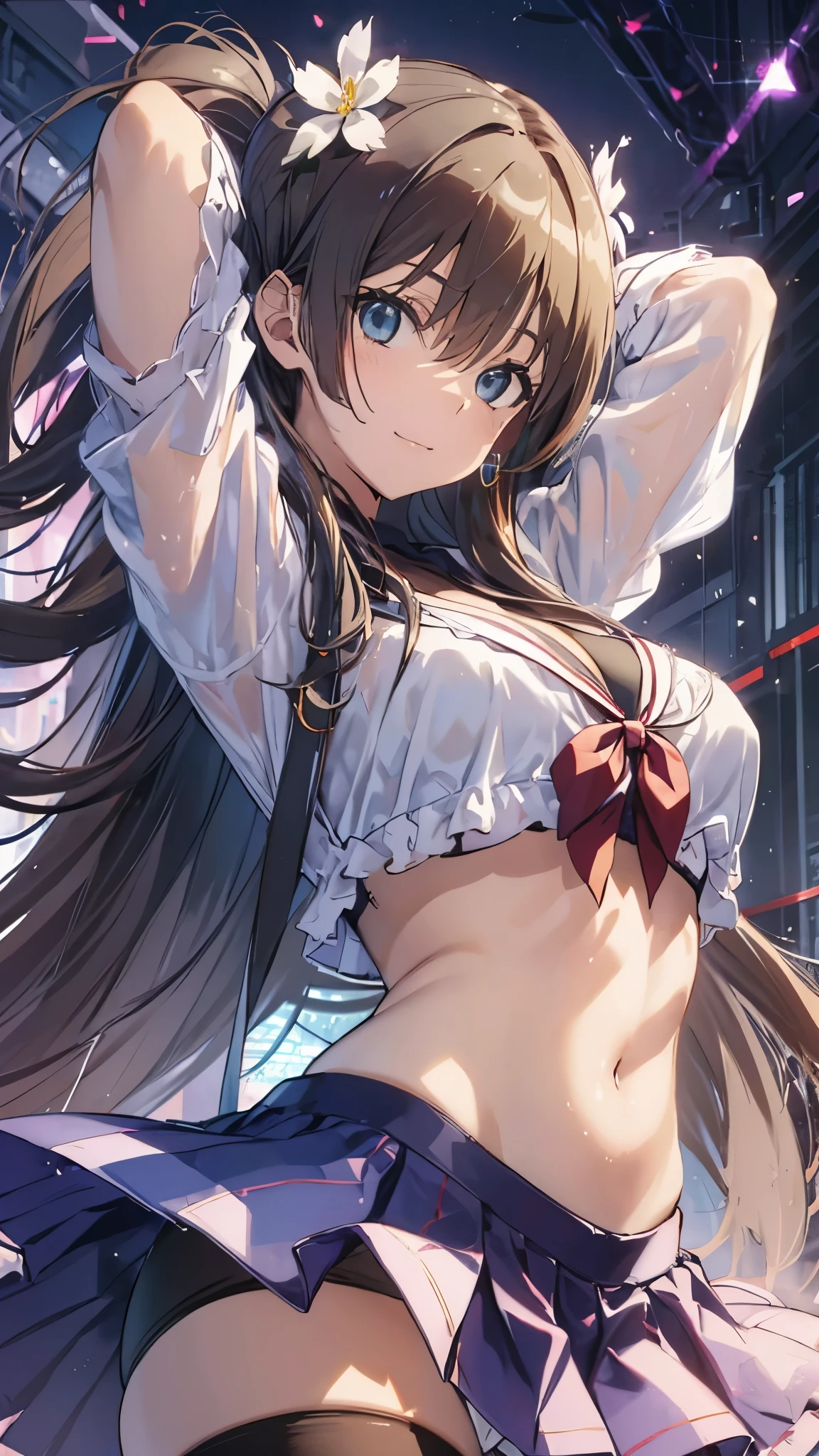 (((ピクセルパーフェクト, ディテールパーフェクト))), 一人で, 1女の子, サテン・ルイコ, 佐久川学服, white serafuku,black hair,seductive smile ,cowboy shot,(from below:1.2),arched back,sexy pose,(arms behind head),(navel focus),(skirt lift:1.5),(panty shot),white panty,top-quality,Top image quality,perfect anatomy,masterpiece,ultra-detailliert,Beautiful、ultra-quality, best quality,high resolution, ultra-detailed,game cg,dutch angle ,beautiful detailed eyes, visualart,five fingers, perfect hands,美少女,
BREAK
