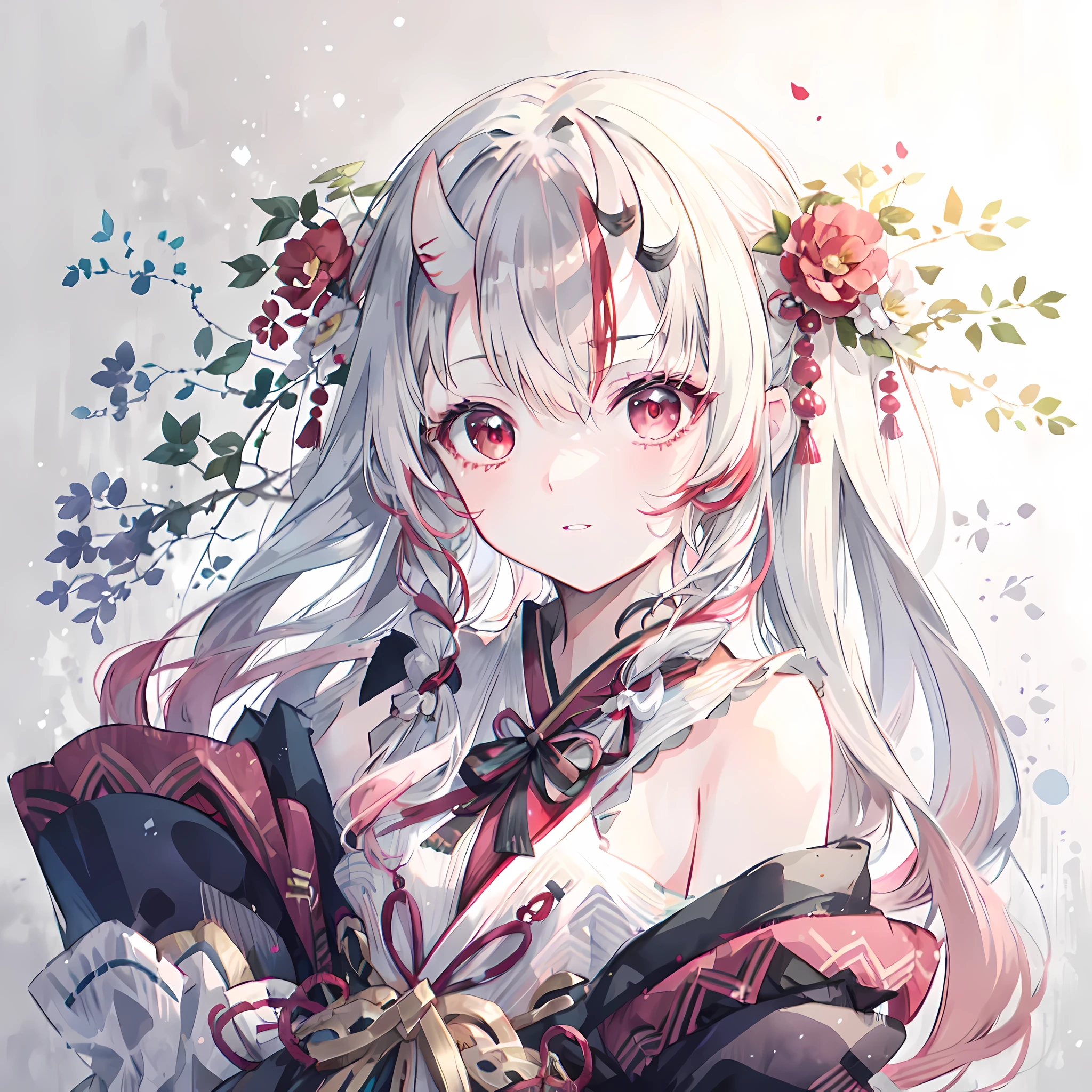 National Science Foundation,Ayame,masterpiece,need,Soup,semi-realistic,Detailed facial features,age girl,White hair,long white hair,Red-eyed,elaborate Hanfu