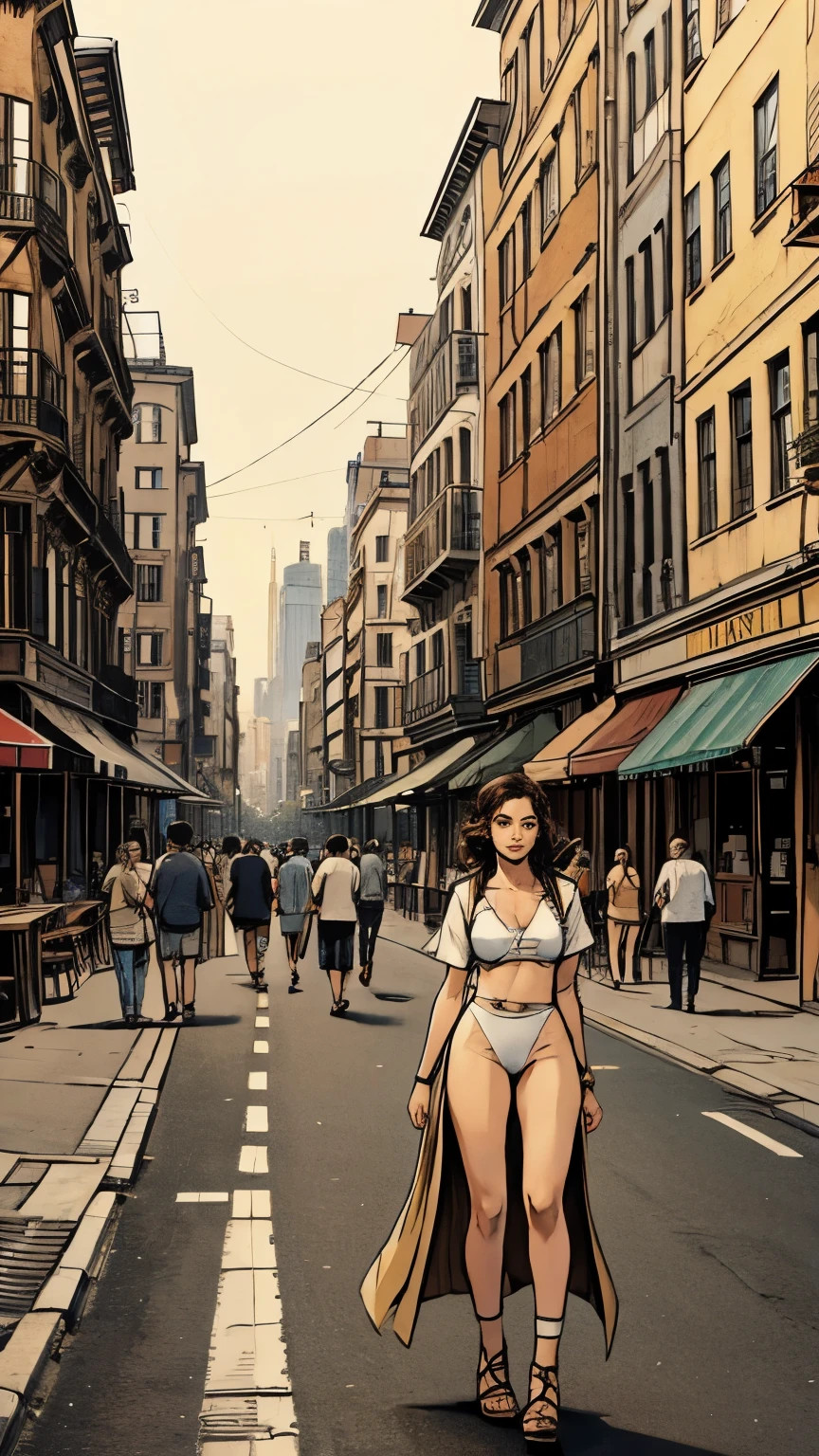 City street with many people.