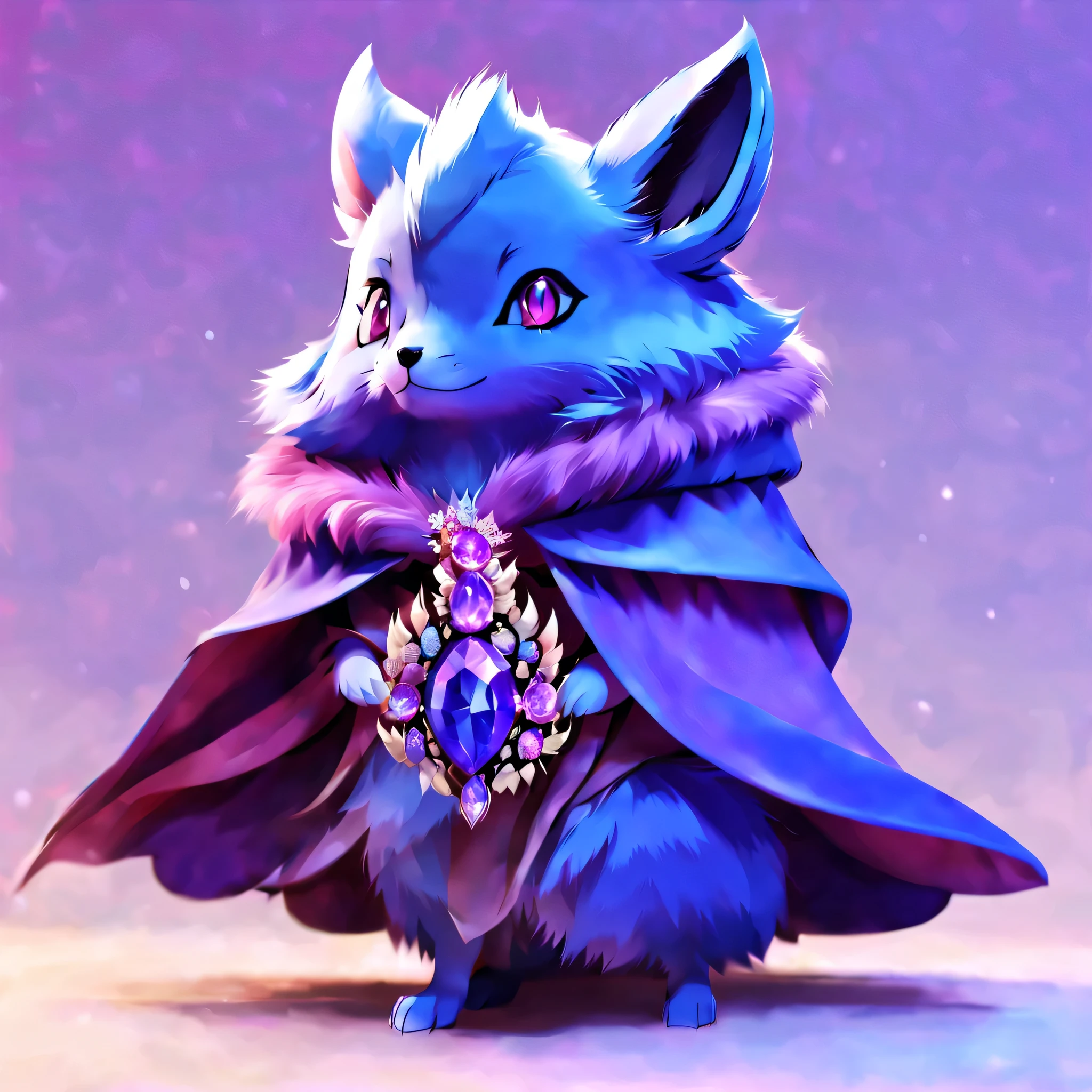  pal world nox,blue fur,(purple short cloak),brooch:head of state:Purple Gemstones,animal,cute,whole body,3D,8K,