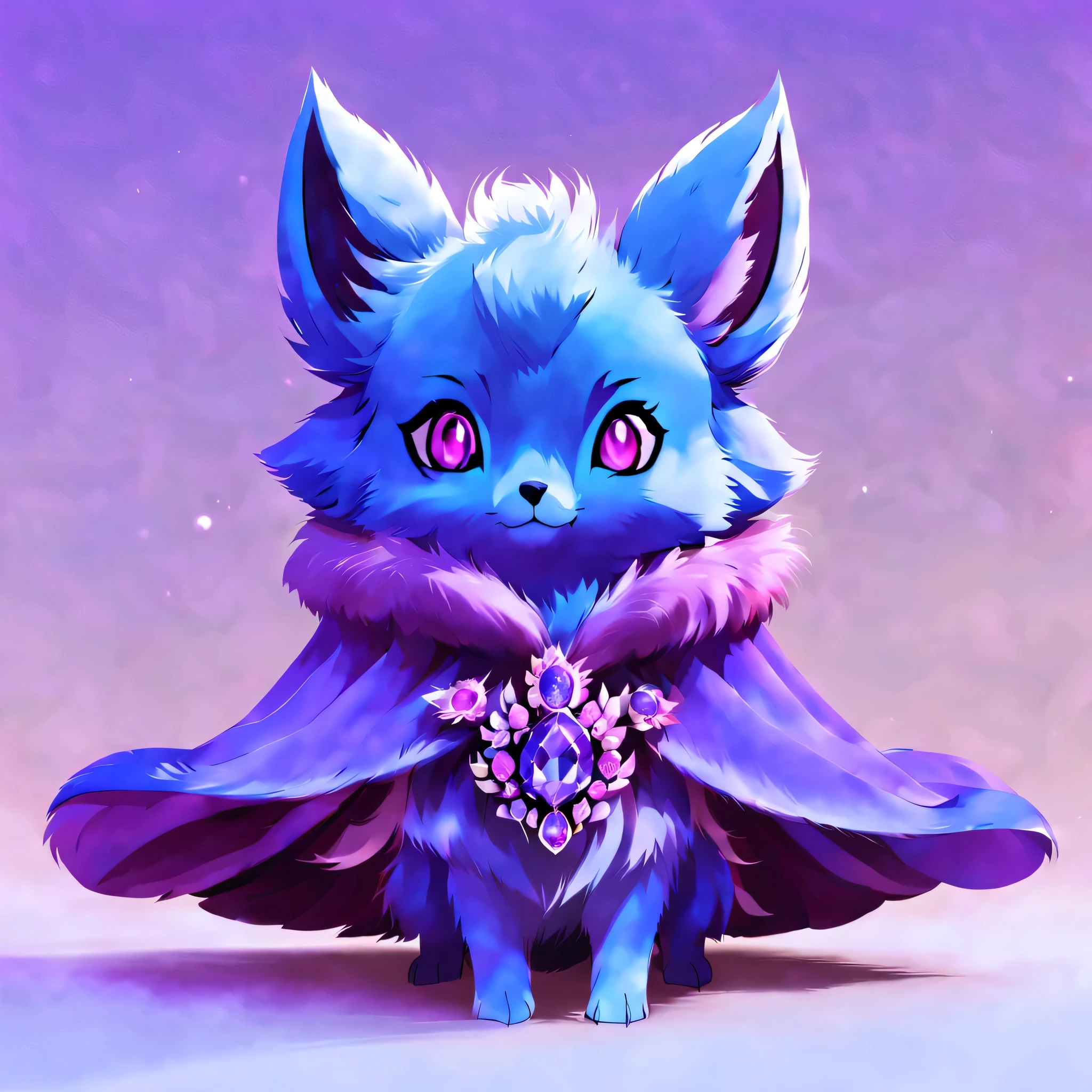  pal world nox,blue fur,(purple short cloak),brooch:head of state:Purple Gemstones,animal,cute,whole body,3D,8K,