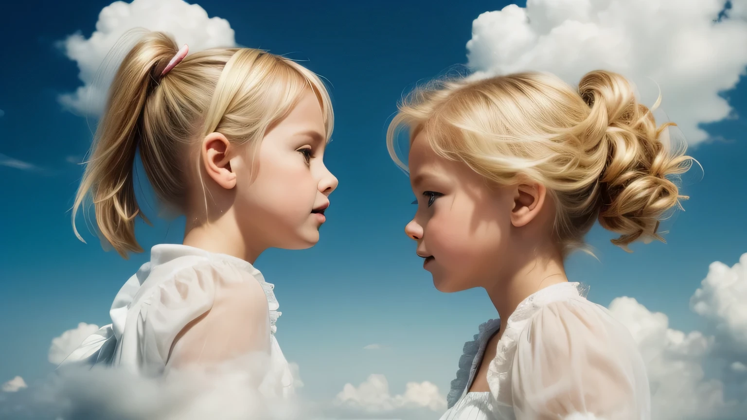 two blonde, a cloud in the sky, she is arriving heaven, she is approaching heaven, mothership in the sky,