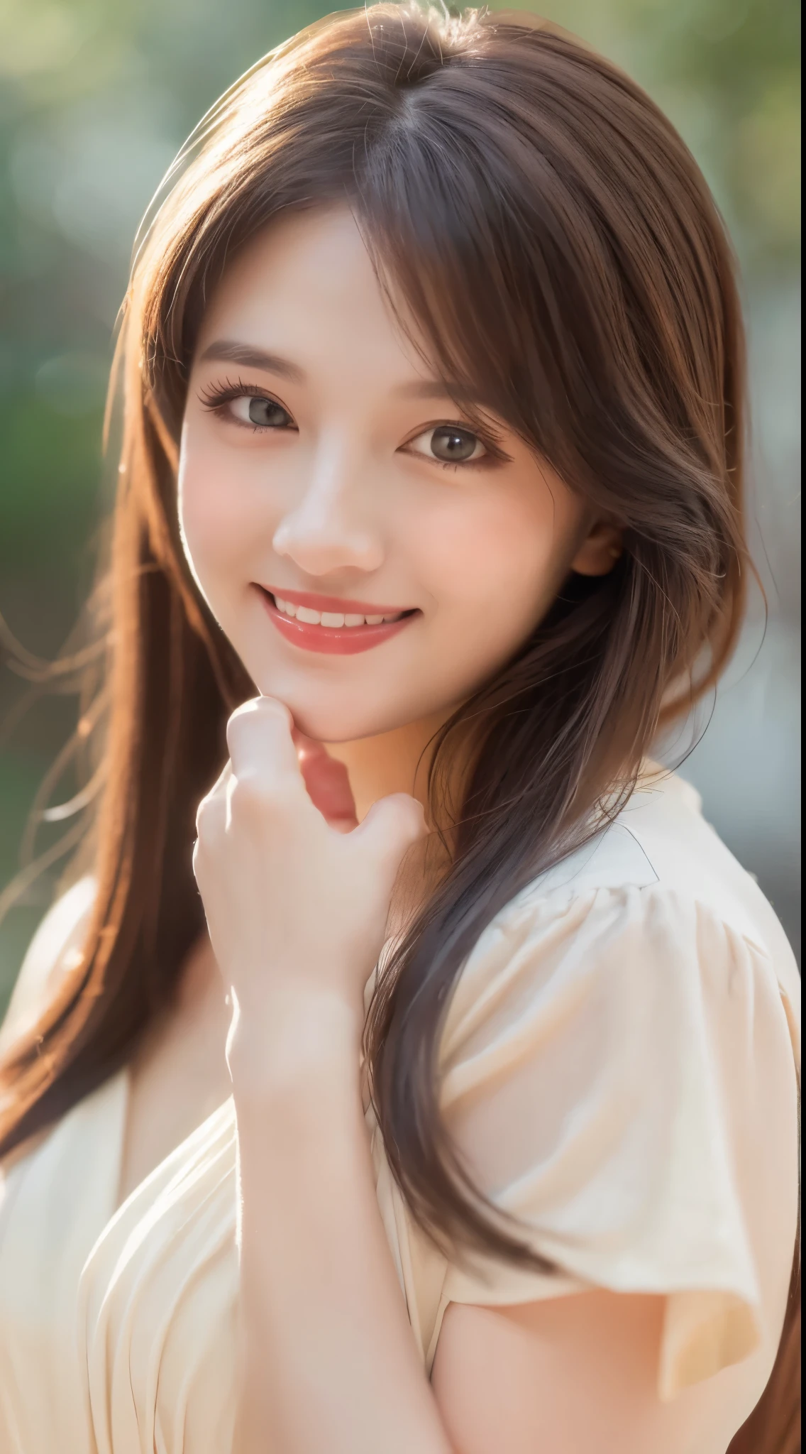 (highest quality, 8K, masterpiece: 1.3), beautiful woman with perfect figure: 1.2, dark brown hair, wearing a pendant, strapless、elegant long dress、(very affectionate smile:1.2)、 highly detailed face and skin, fine eyes, double eyelid,  ((full body shot:1.3))、