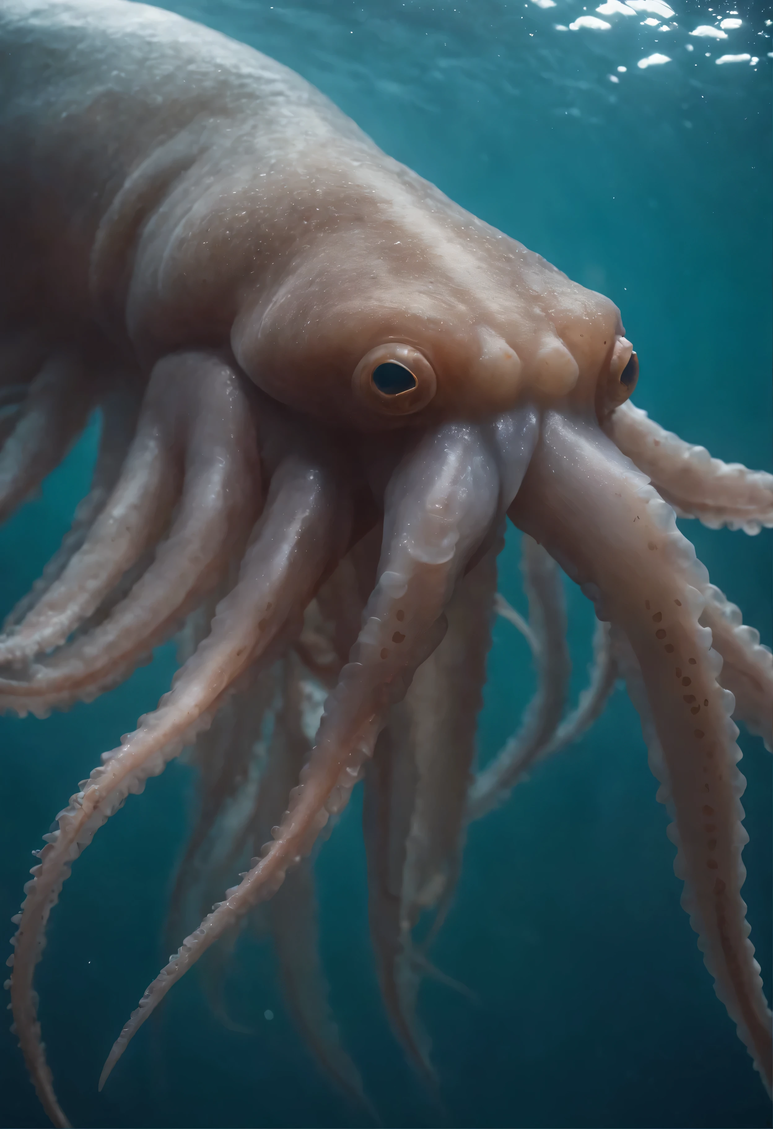 (giant squid), eyes, clenched eyes, missile, hit, detailed colossal squid, sea creature, ocean, underwater, splashes of water, tentacles, swirling water, watery depths, dark and mysterious, vibrant colors, epic scene, dramatic lighting, realistic, high-res, masterpiece:1.2, dynamic composition.