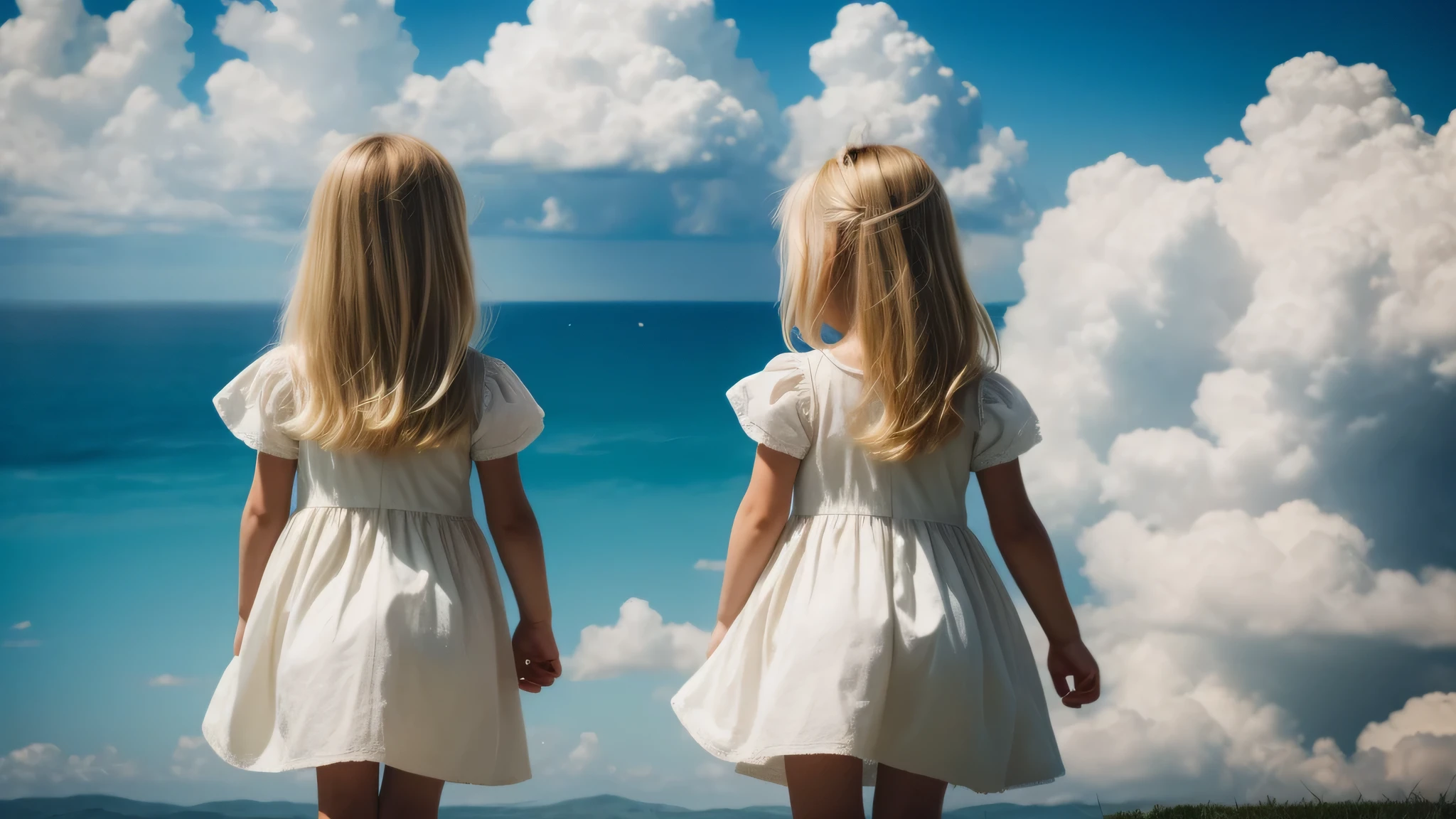 two blonde, a cloud in the sky, she is arriving heaven, she is approaching heaven, mothership in the sky,