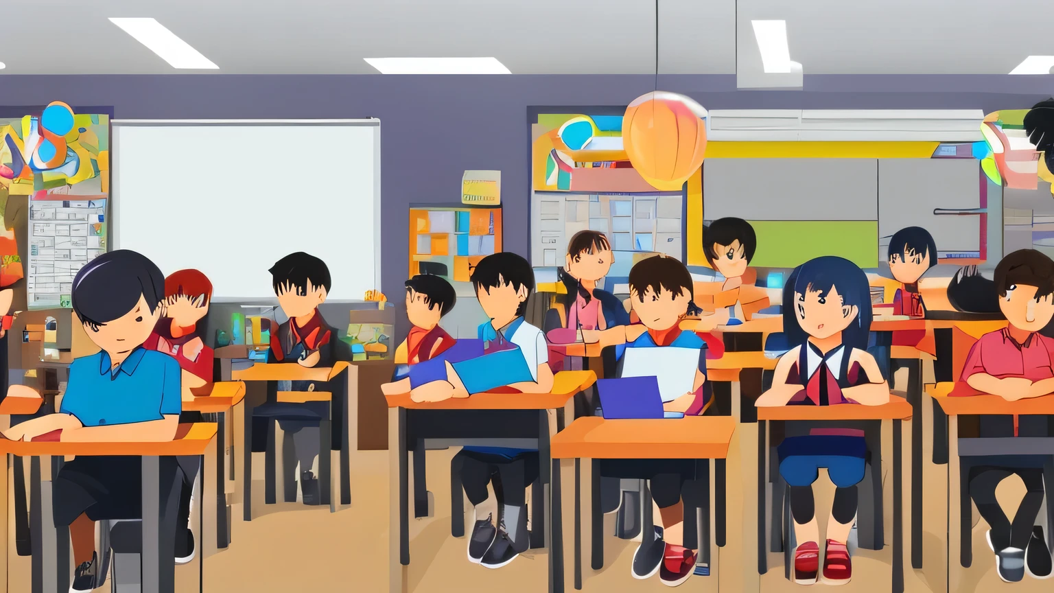 a classroom full of adult students of age 20-25 years old, comic anime style, anime style, Indian