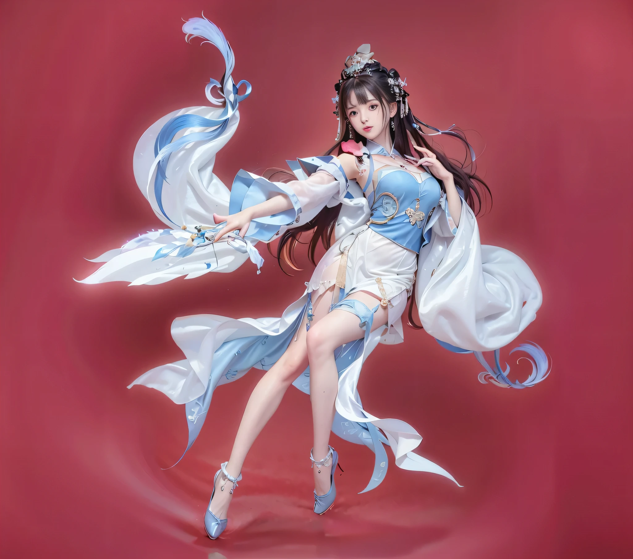 Hanfu trendy V bra royal, All pictures, Transparent fabric wet body, blue ,best quality,masterpiece,ultra high resolution,(realism:1.4),original photo,(Realistic skin texture:1.3),(film grain:1.3),(Selfie angle),1 girl,Beautiful eye and face details,masterpiece,best quality,Expose thighs and chest,The chest is more exposed, Detailed hair,face camera,Short skirt princess eyes,Super big eyes,Detailed face,shiny pupils,Slender legs
