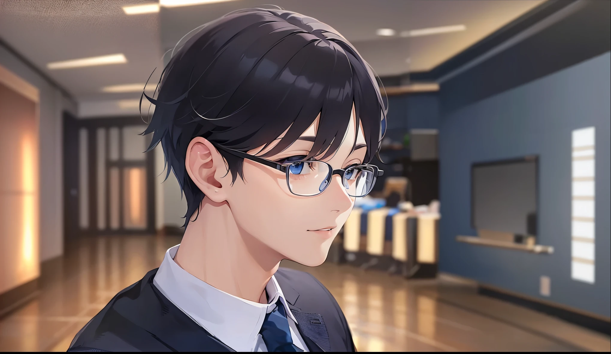 The background is a conference room、wall、floor、ceiling