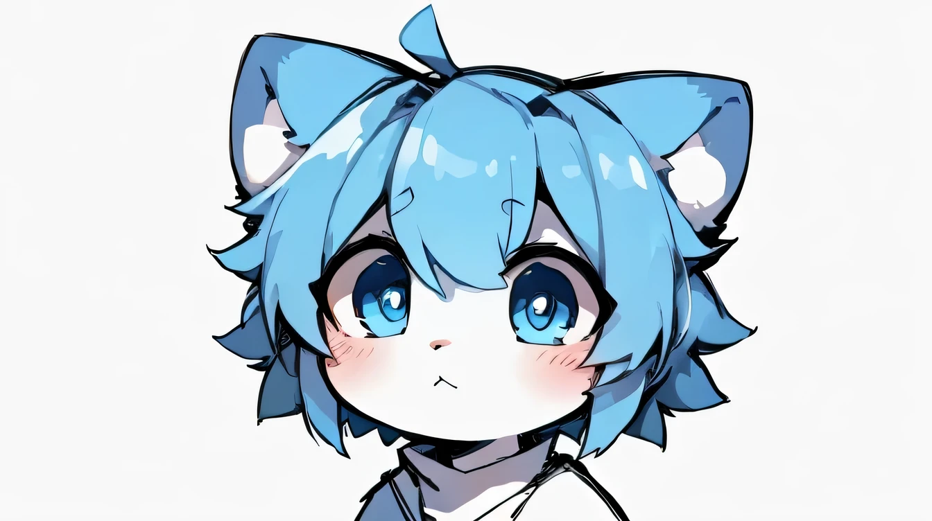 blue eyes,blue hair,white face,Lovely,blank background