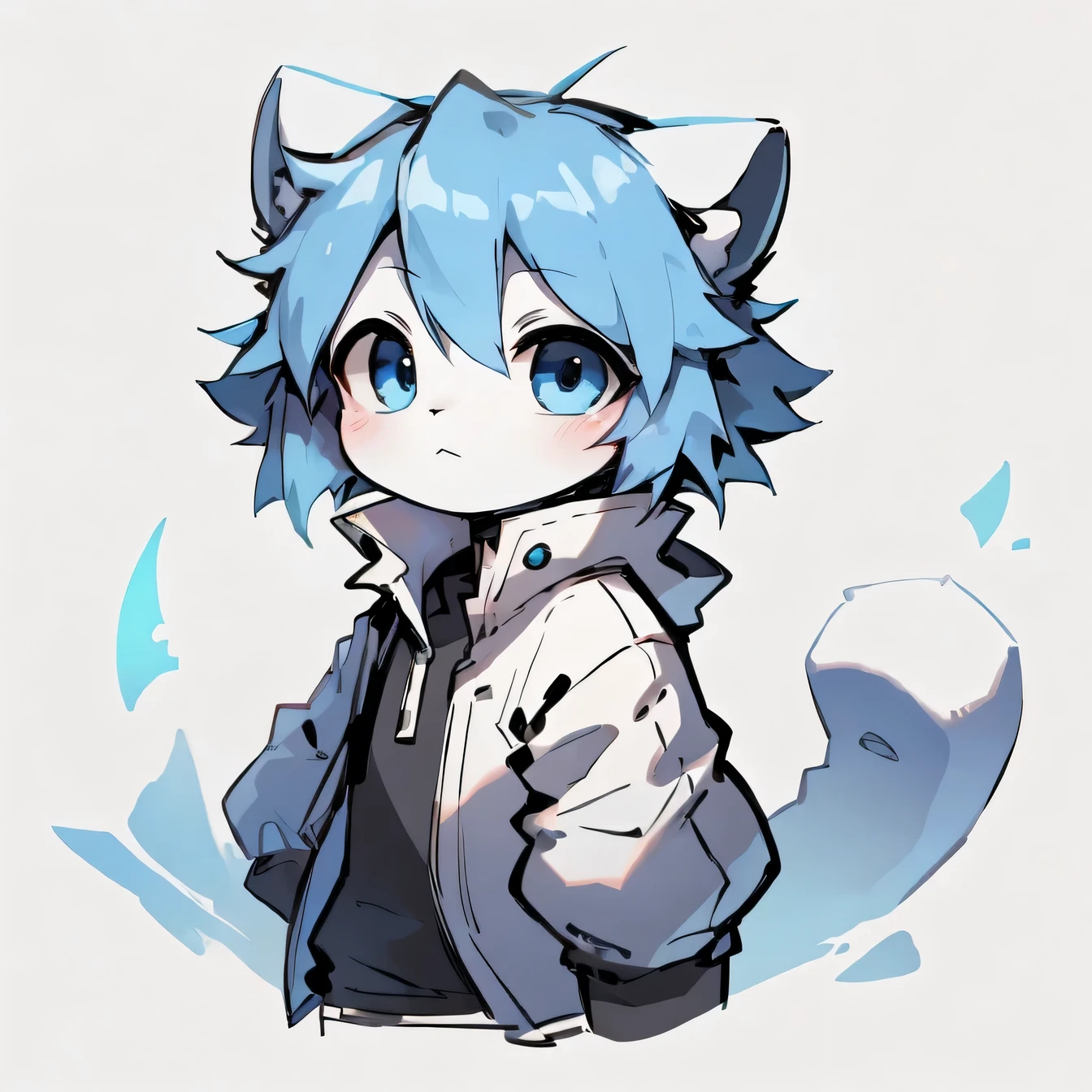 blue eyes，blue hair，white face，Lovely，blank background