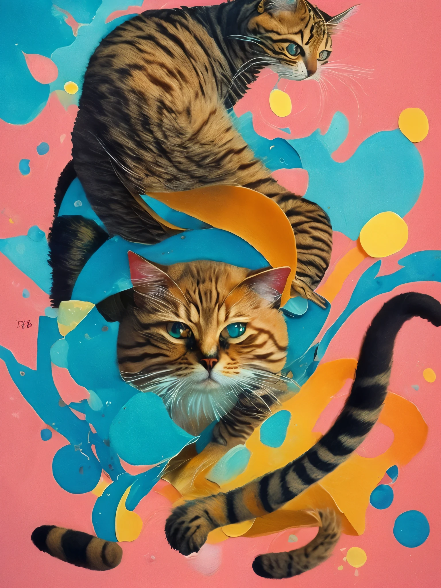Cat、Cat、Cat、Cat、Pose with movement、outstanding work of art、(A masterpiece of avant-garde art:1.6)